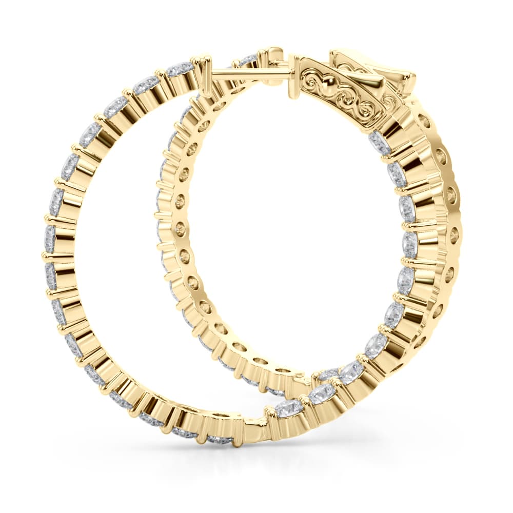Inside-Out Shared Prong Round Hoop Earrings (4 1/2 ct. tw.), Angle view in yellow gold