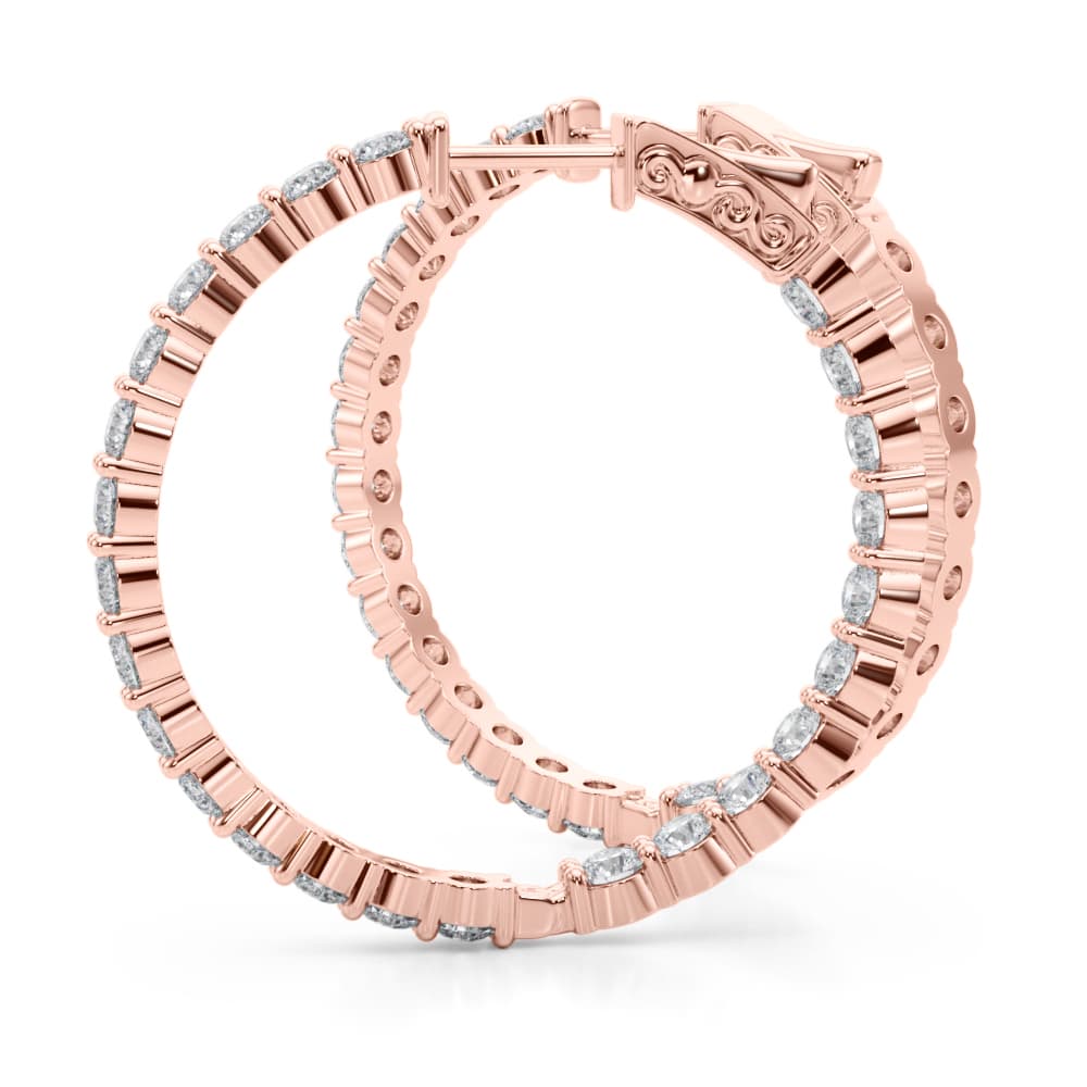Inside-Out Shared Prong Round Hoop Earrings (4 1/2 ct. tw.), Angle view in rose gold