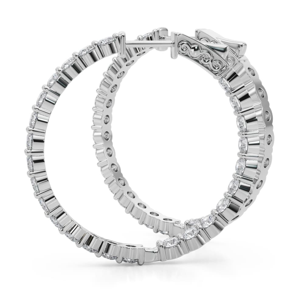 Inside-Out Shared Prong Round Hoop Earrings (4 1/2 ct. tw.), Angle view in white gold or platinum