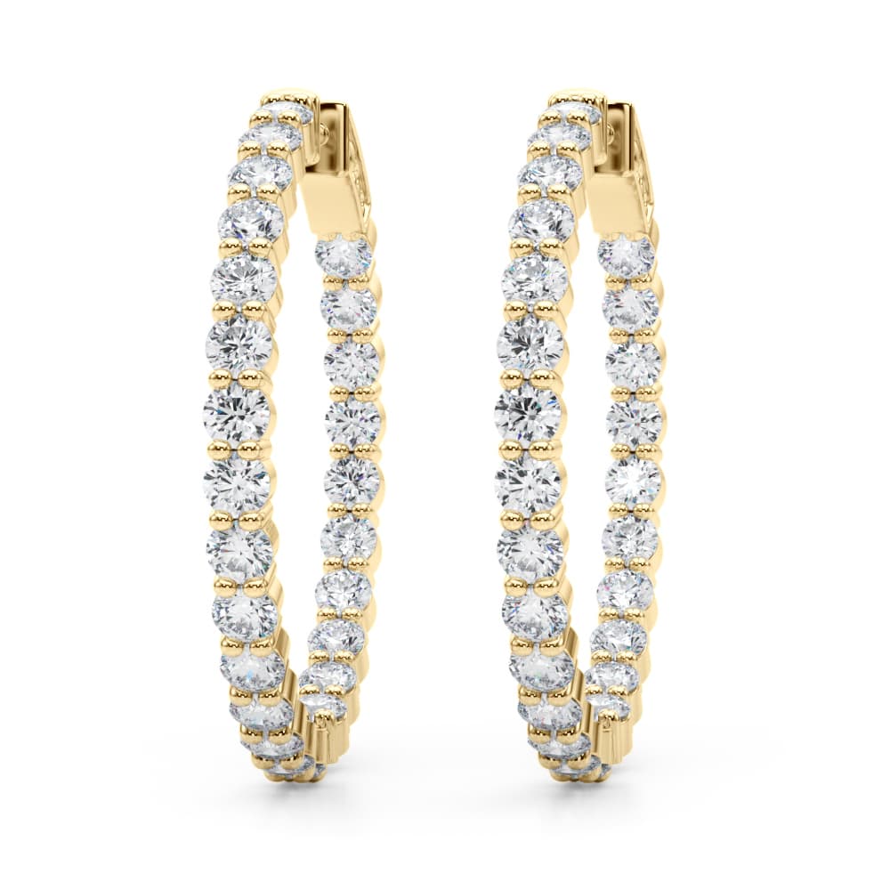 Inside-Out Shared Prong Round Hoop Earrings (4 1/2 ct. tw.), On hand view in yellow gold