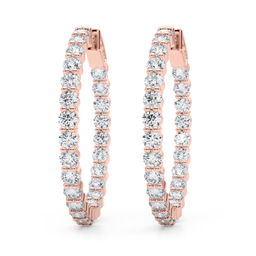 Inside-Out Shared Prong Round Hoop Earrings (4 1/2 ct. tw.), On hand view in rose gold