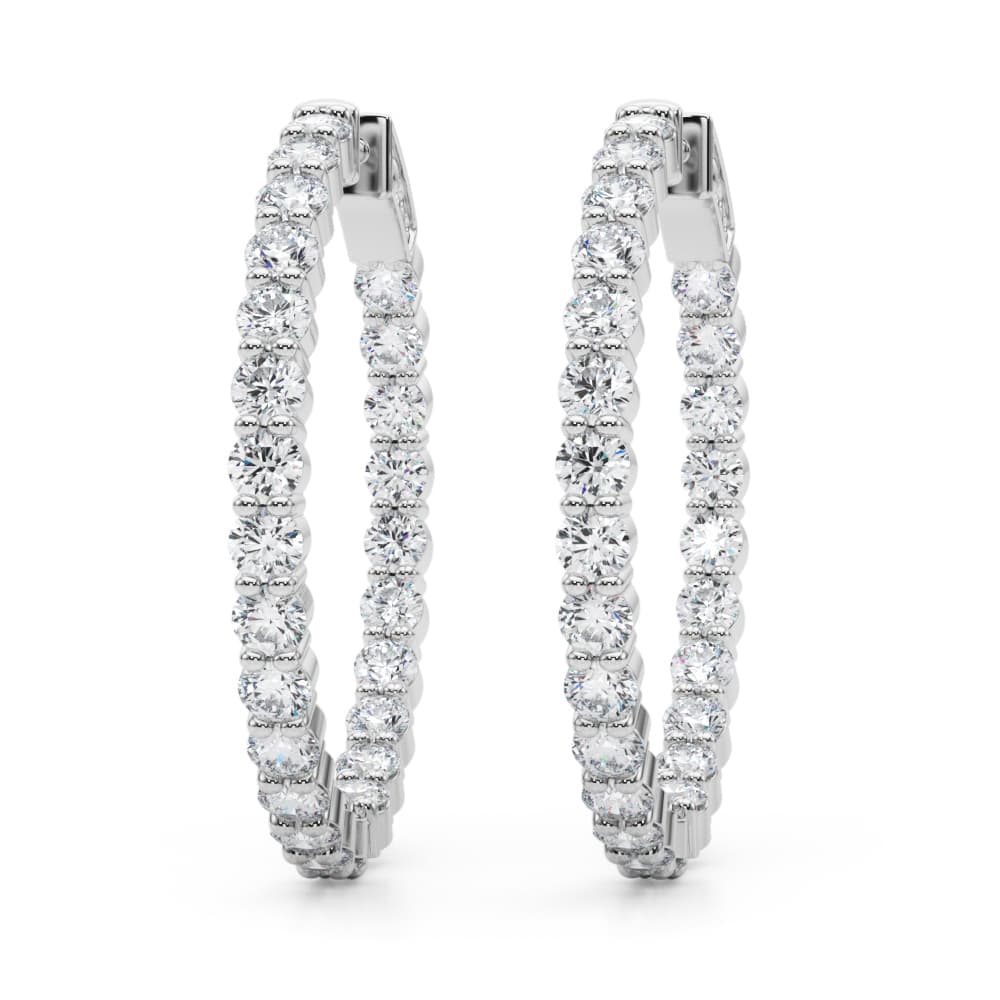 Inside-Out Shared Prong Round Hoop Earrings (4 1/2 ct. tw.), On hand view in white gold or platinum