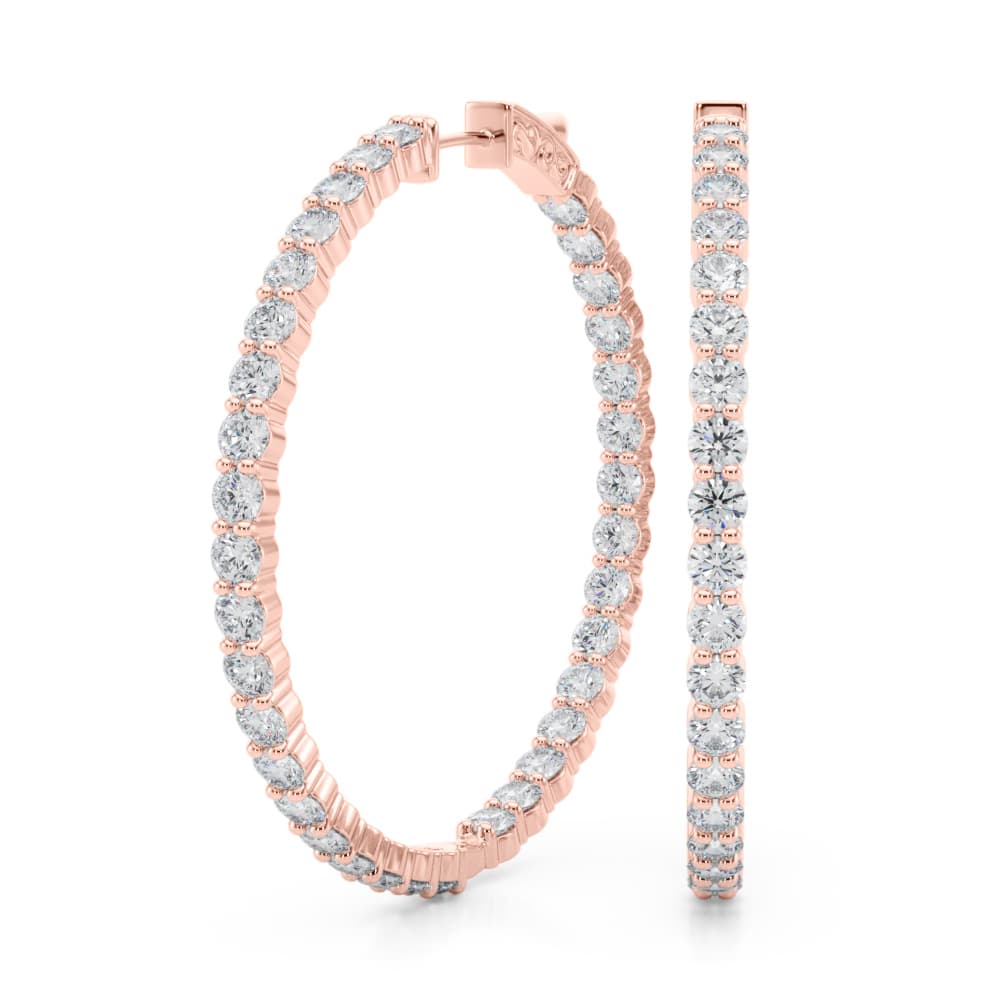 Inside-Out Shared Prong Round Hoop Earrings (6.3 ct. tw.), Front view in rose gold