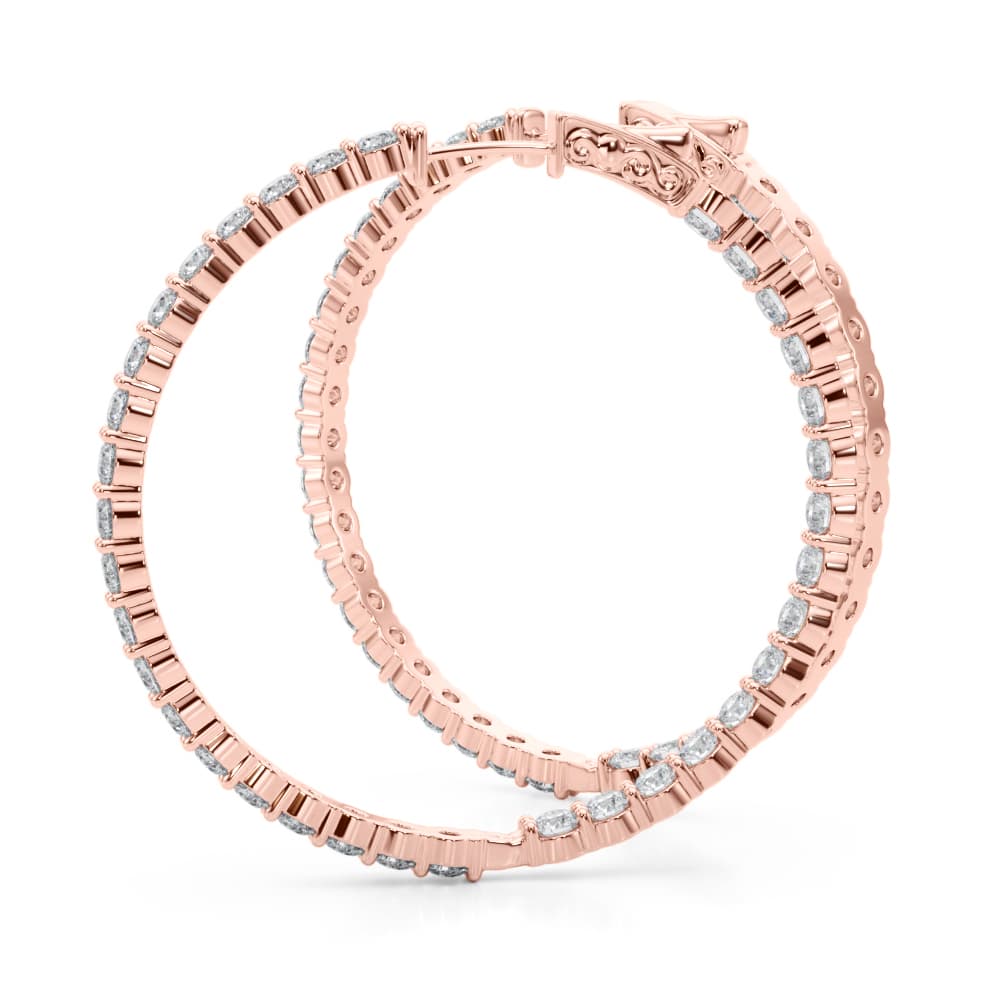 Inside-Out Shared Prong Round Hoop Earrings (6.3 ct. tw.), Angle view in rose gold