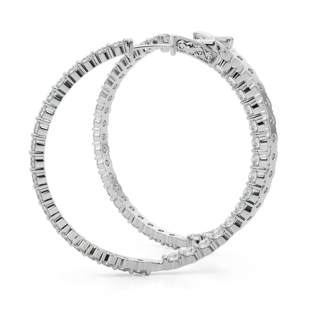 Inside-Out Shared Prong Round Hoop Earrings (6.3 ct. tw.), Angle view in white gold or platinum