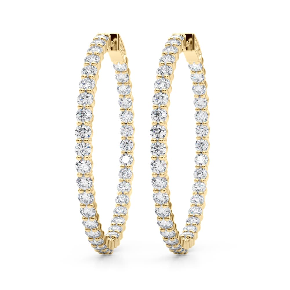 Inside-Out Shared Prong Round Hoop Earrings (6.3 ct. tw.), On hand view in yellow gold