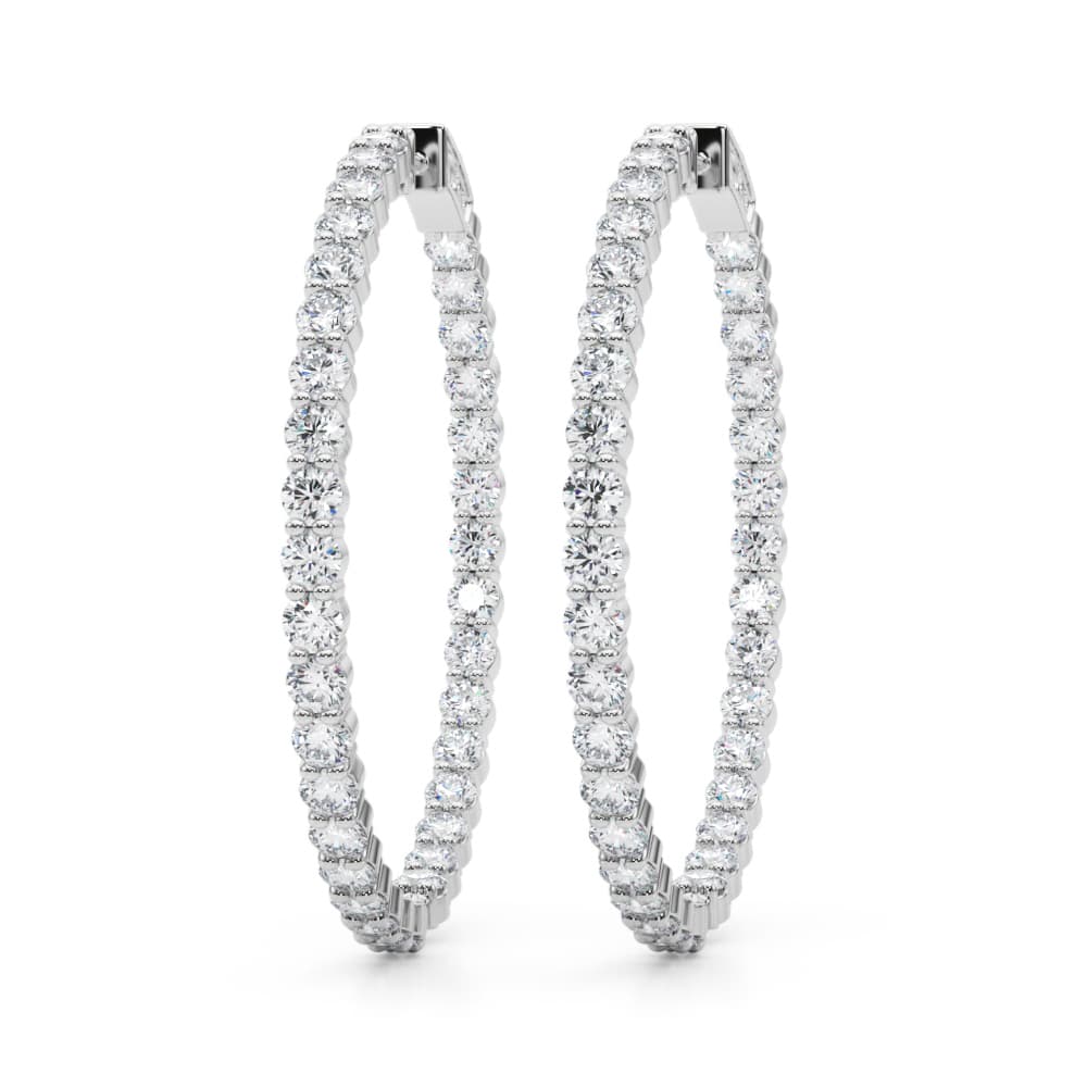 Inside-Out Shared Prong Round Hoop Earrings (6.3 ct. tw.), On hand view in white gold or platinum