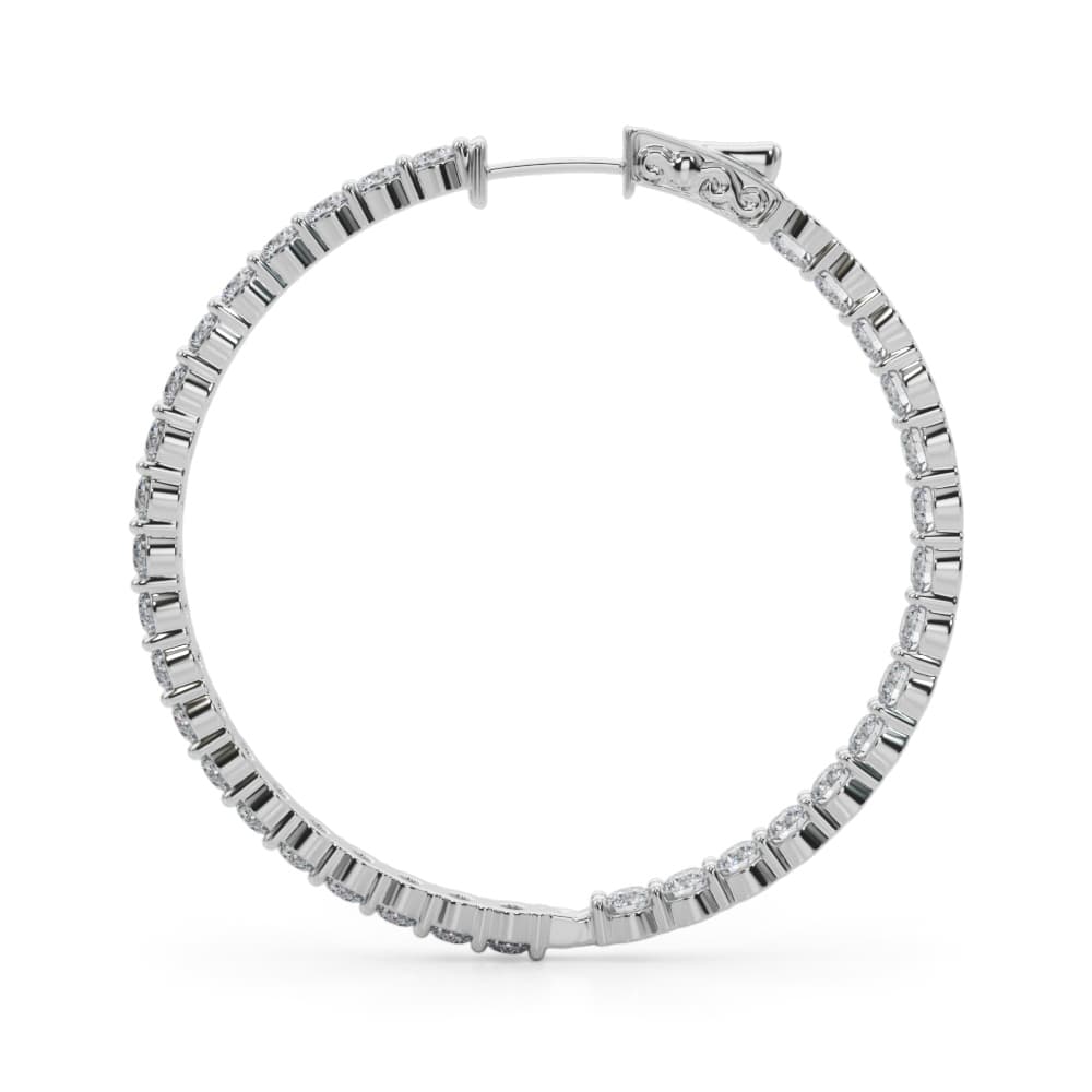 Inside-Out Shared Prong Round Hoop Earrings (6.3 ct. tw.), Side view in white gold or platinum