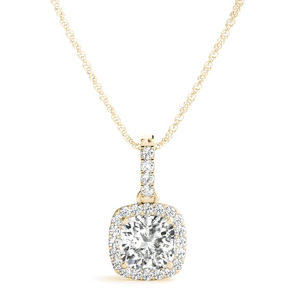 Cushion Cut Halo Pendant (0.16 ct. tw.), Front view in yellow gold