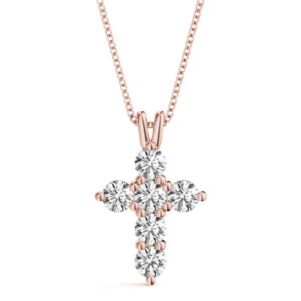 Accented Cross Pendant (0.72 ct. tw.), Front view in rose gold
