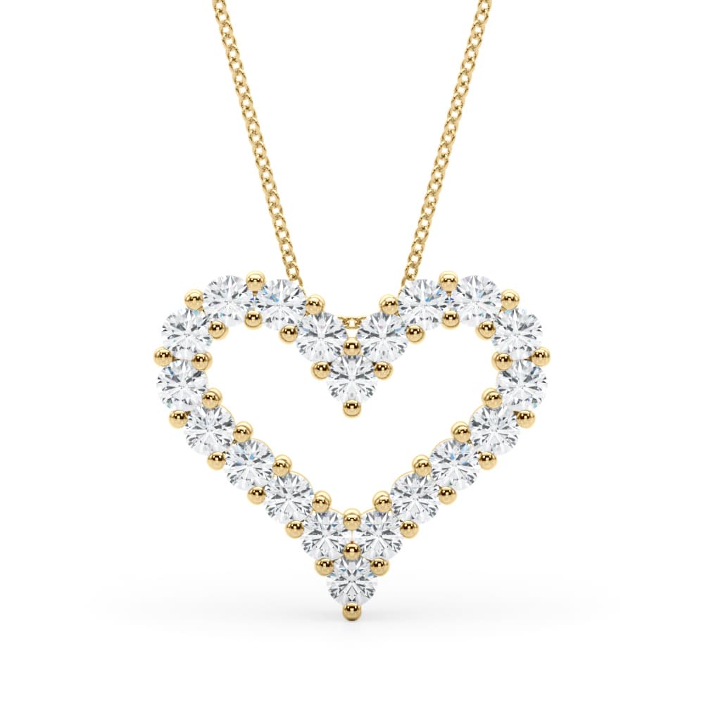 Shared Prong Heart Pendant Necklace (1 ct. tw.), Front view in yellow gold