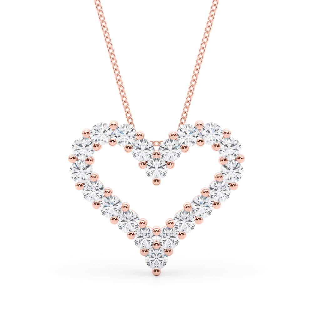 Shared Prong Heart Pendant Necklace (1 ct. tw.), Front view in rose gold