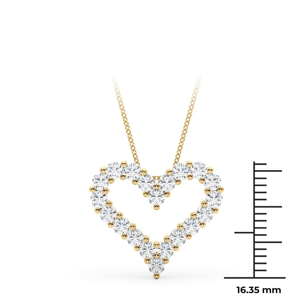 Shared Prong Heart Pendant Necklace (1 ct. tw.), On hand view in yellow gold