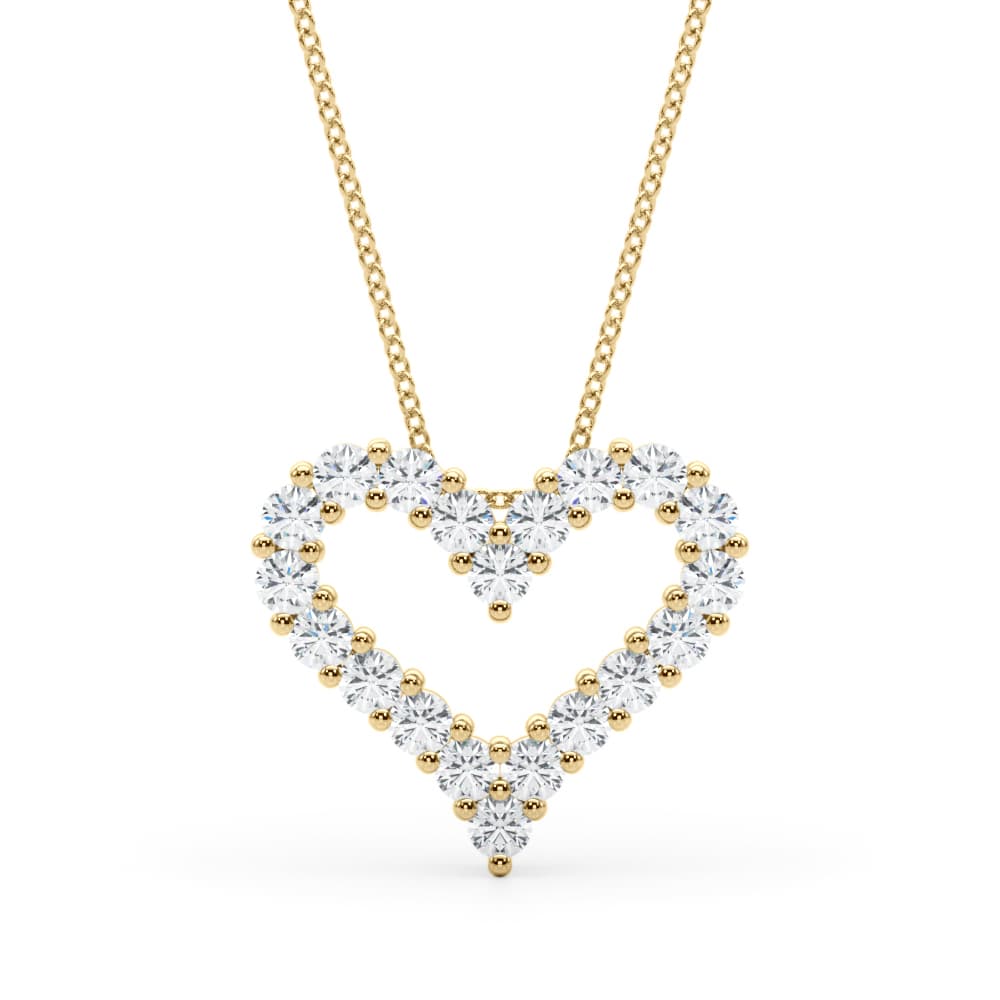 Shared Prong Heart Pendant Necklace (1/2 ct. tw.), Front view in yellow gold