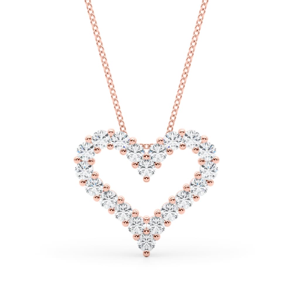 Shared Prong Heart Pendant Necklace (1/2 ct. tw.), Front view in rose gold