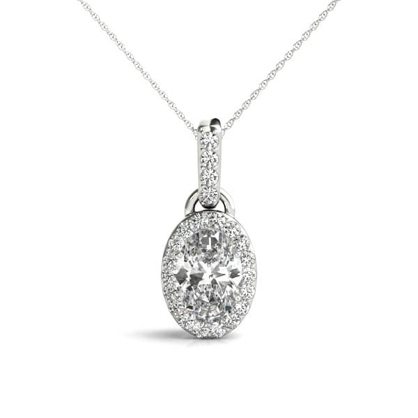 Oval Shape Halo Pendant Necklace — View 1