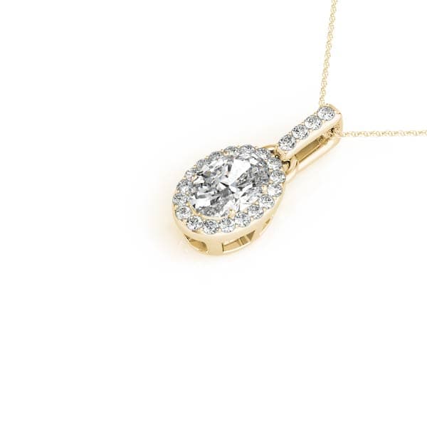 Oval Halo Pendant Necklace (0.16 ct. tw.), Side view in yellow gold