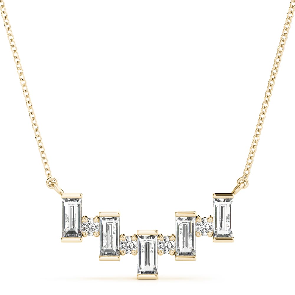 Alternating Lab-Grown Diamond Baguette & Round Curved Pendant (2/3 ct. tw.), Front view in yellow gold