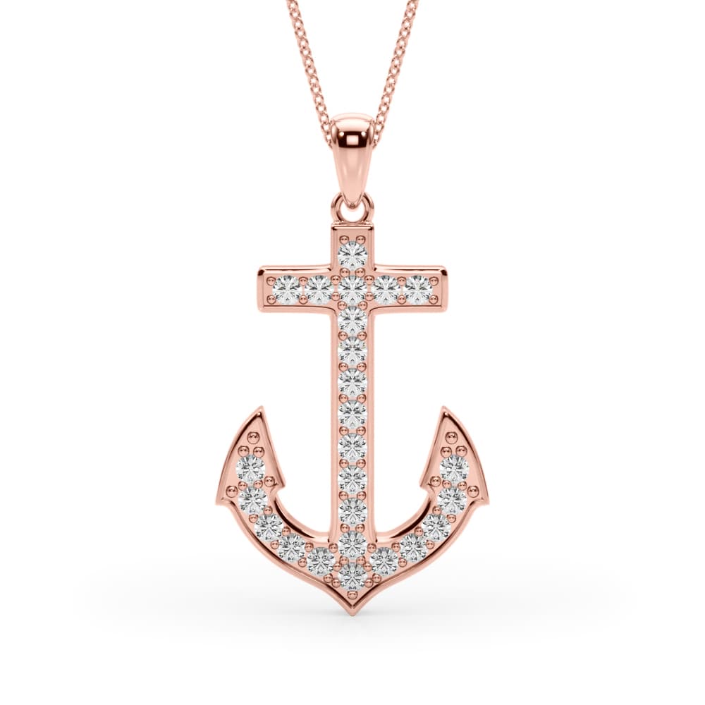 Anchor Pendant (3/8 ct. tw.), Front view in rose gold