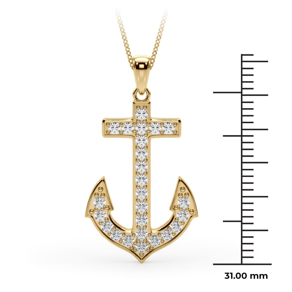 Anchor Pendant (3/8 ct. tw.), On hand view in yellow gold