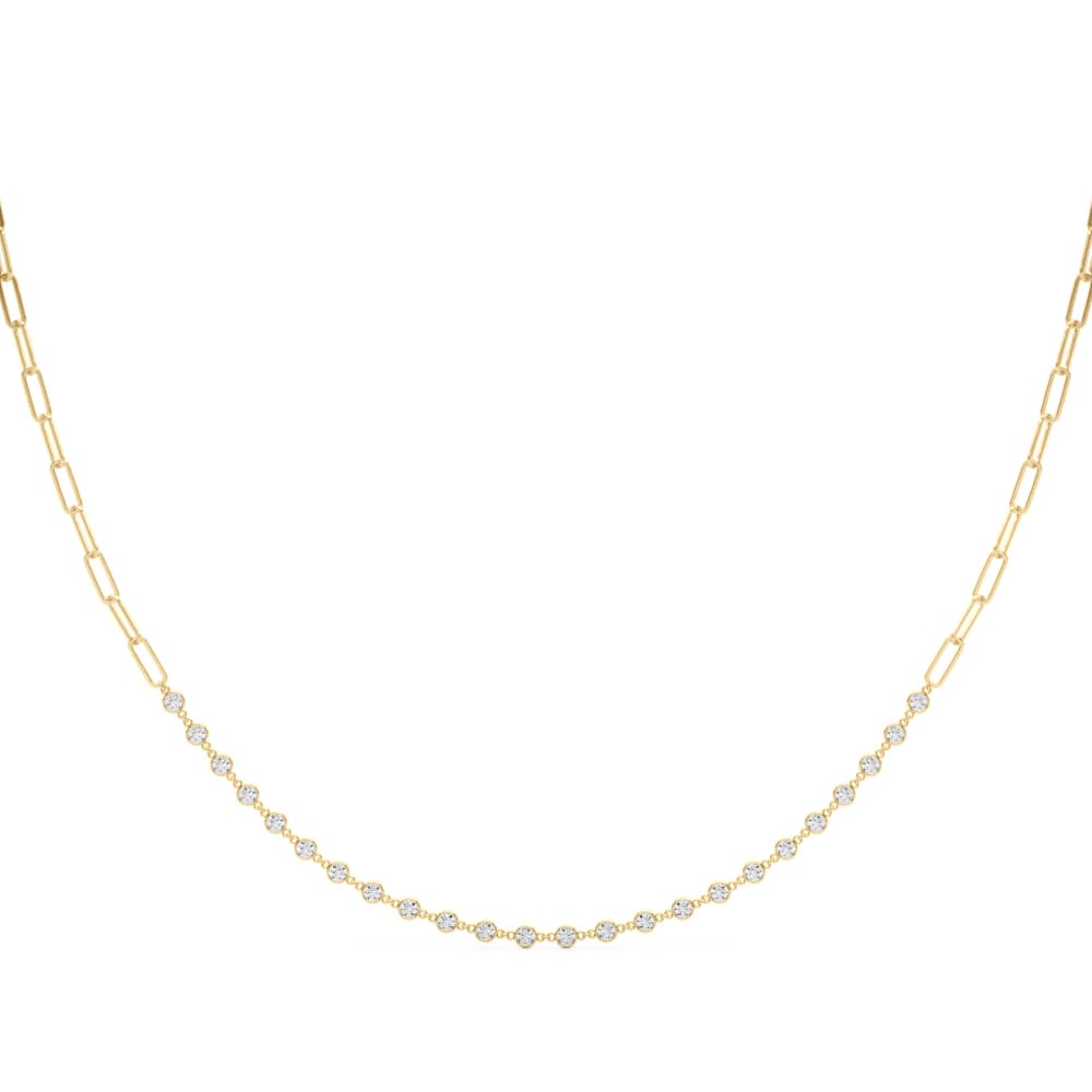 Lab-Grown Diamond Paper Clip Necklace, 17 in (1.44 ct. tw.), Front view in yellow gold