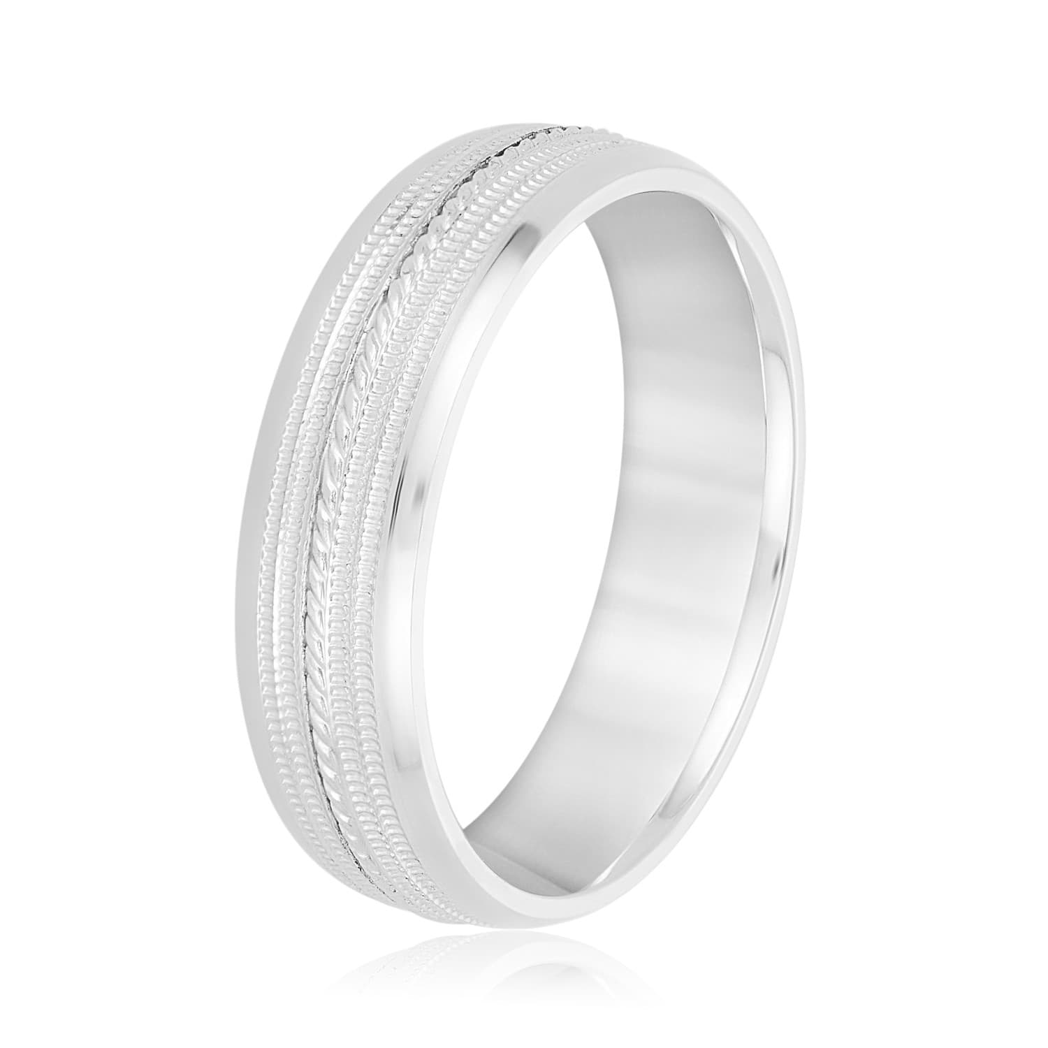 5mm Light Weight Men's Band, Side view in white gold or platinum