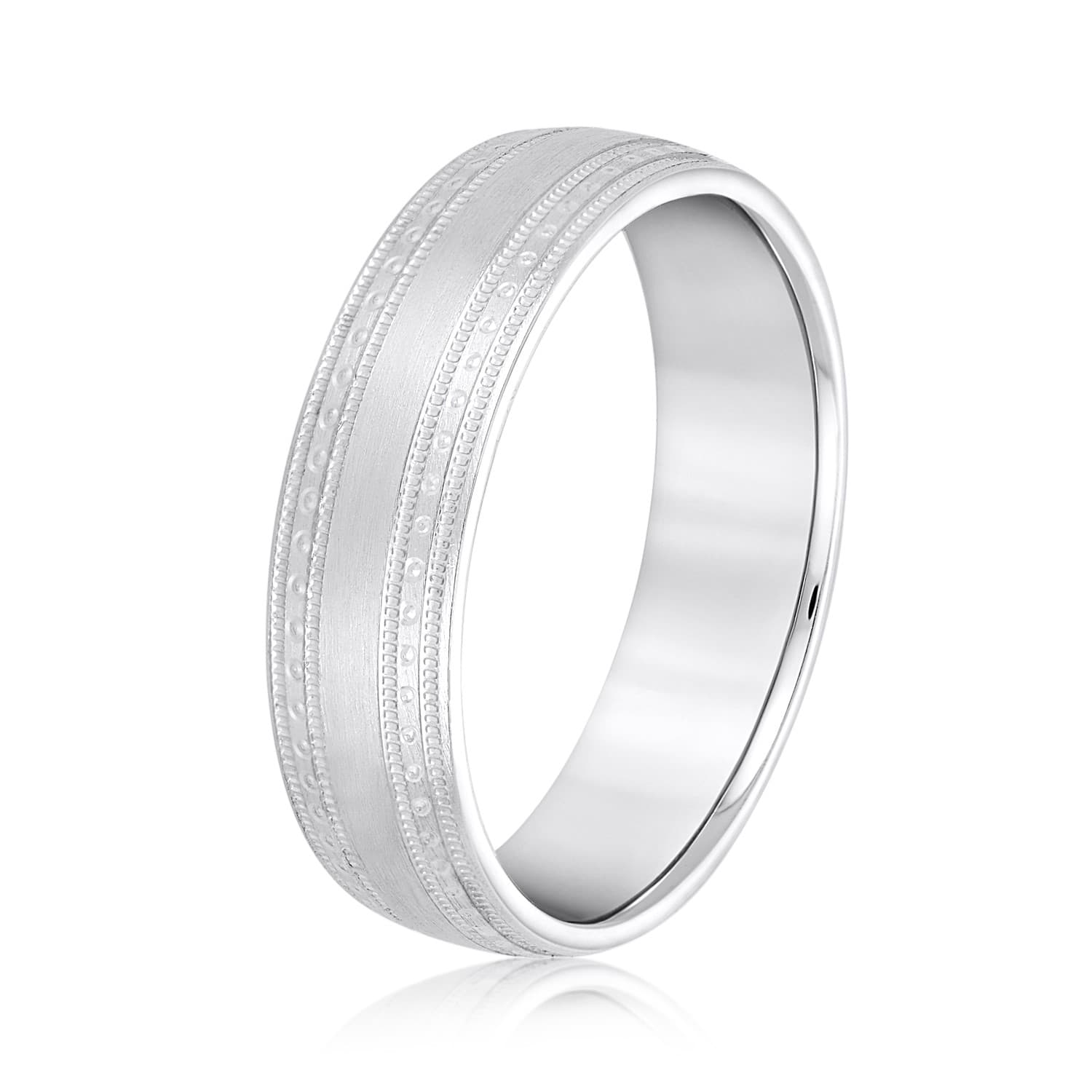 8mm Light Weight Men's Band, Side view in white gold or platinum