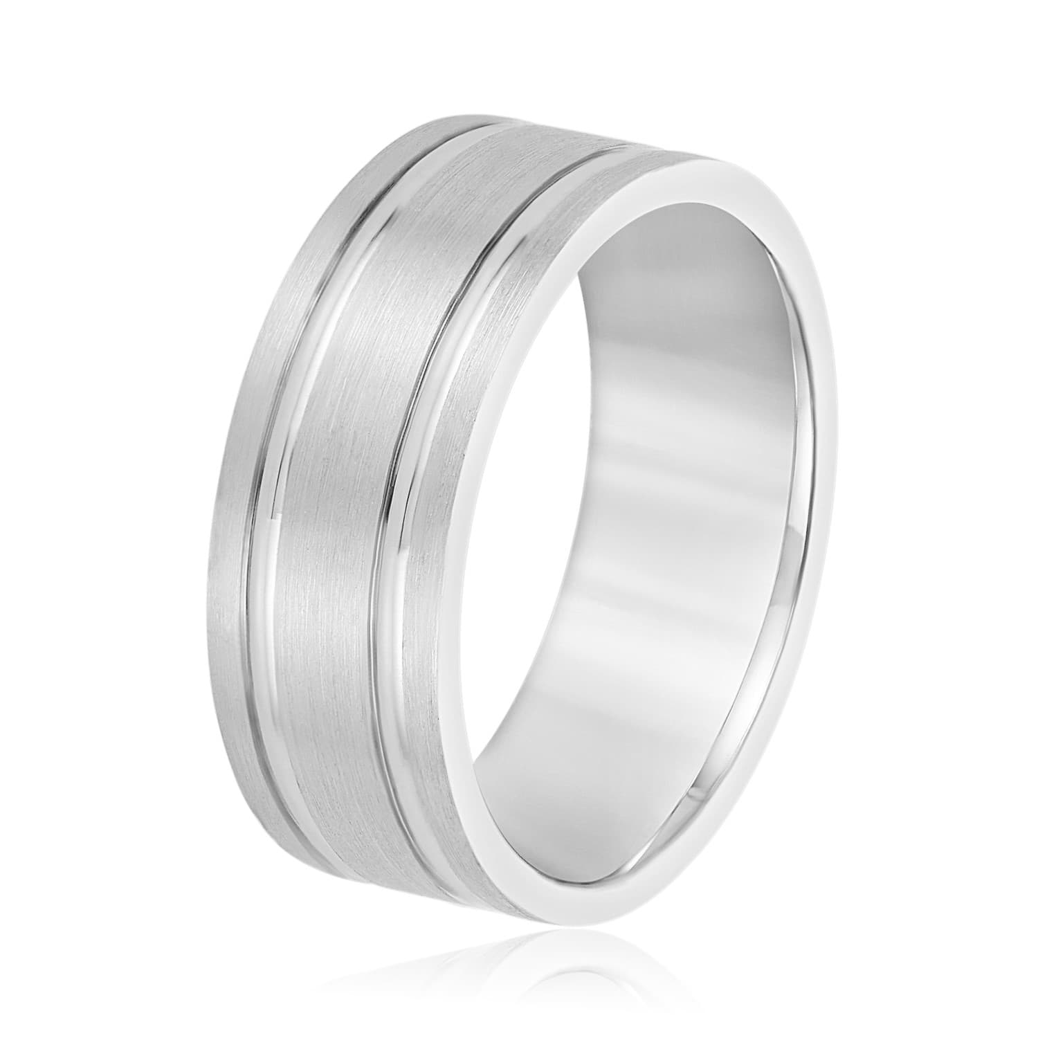 8mm Light Weight Men's Band, Side view in white gold or platinum