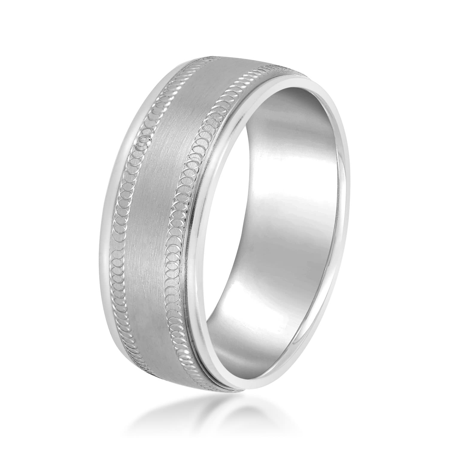 5mm Light Weight Men's Band, Side view in white gold or platinum