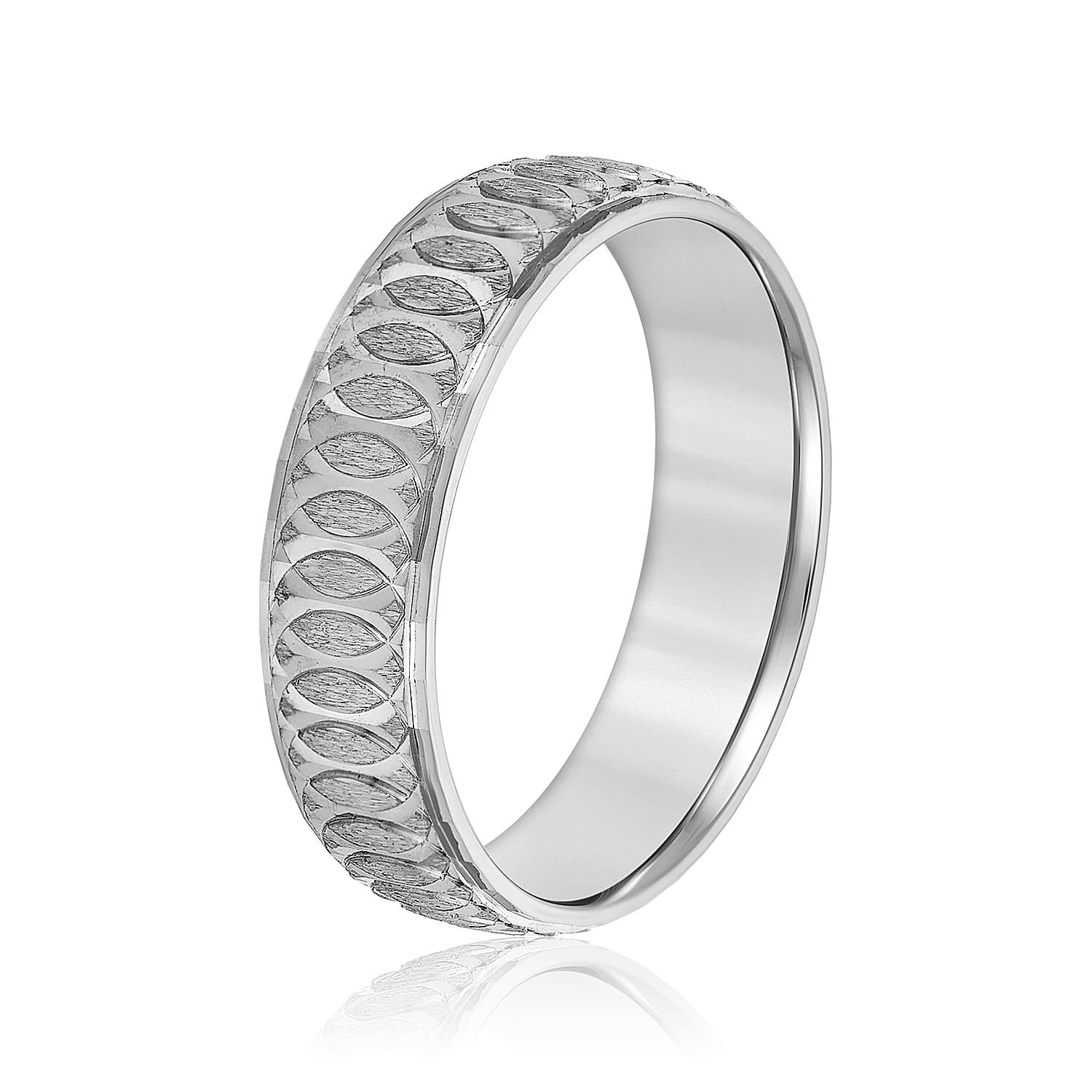 8mm Light Weight Men's Band, Side view in white gold or platinum