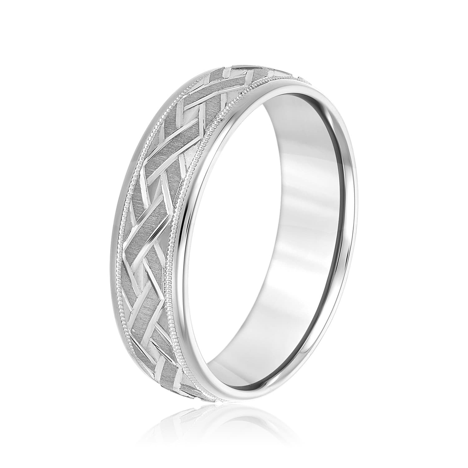 8mm Light Weight Men's Band, Side view in white gold or platinum