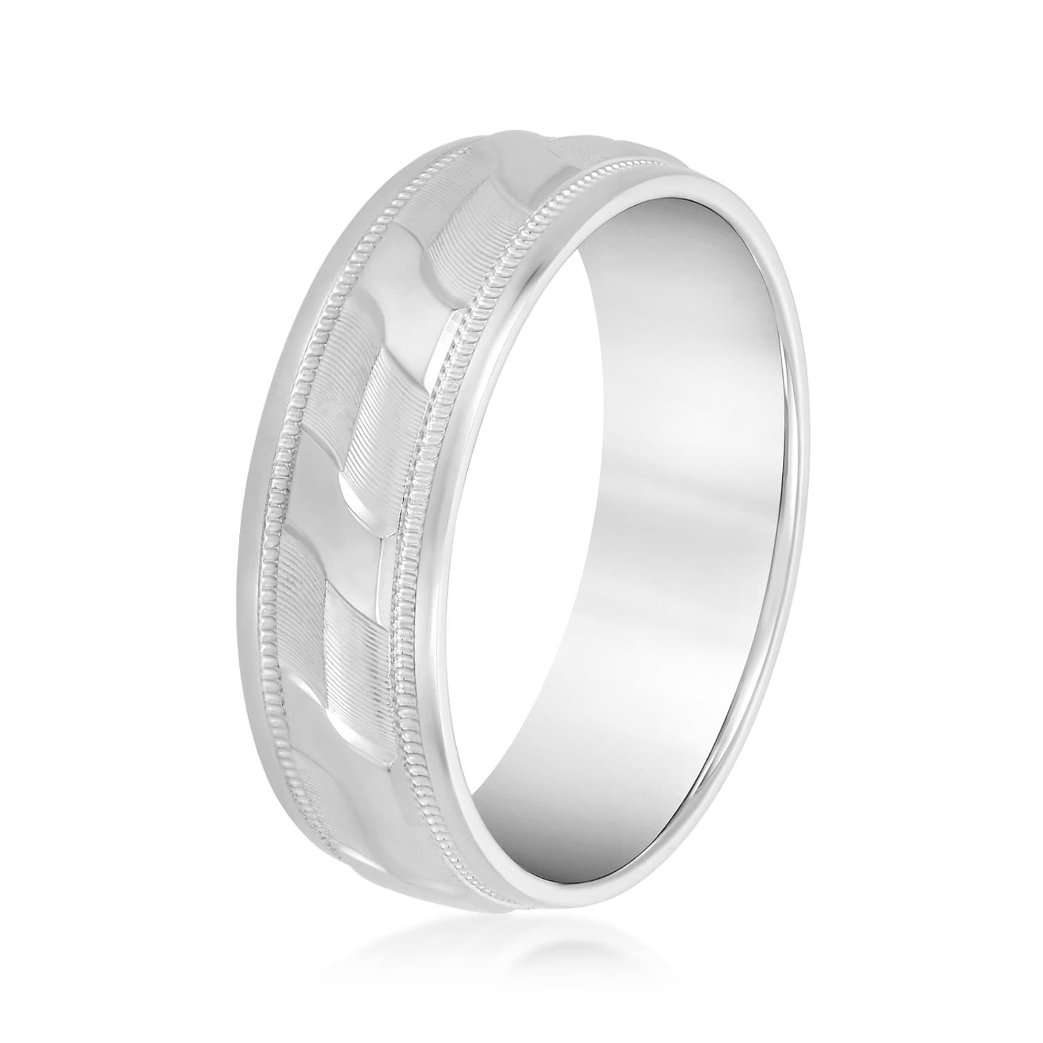 8mm Light Weight Men's Band, Side view in white gold or platinum