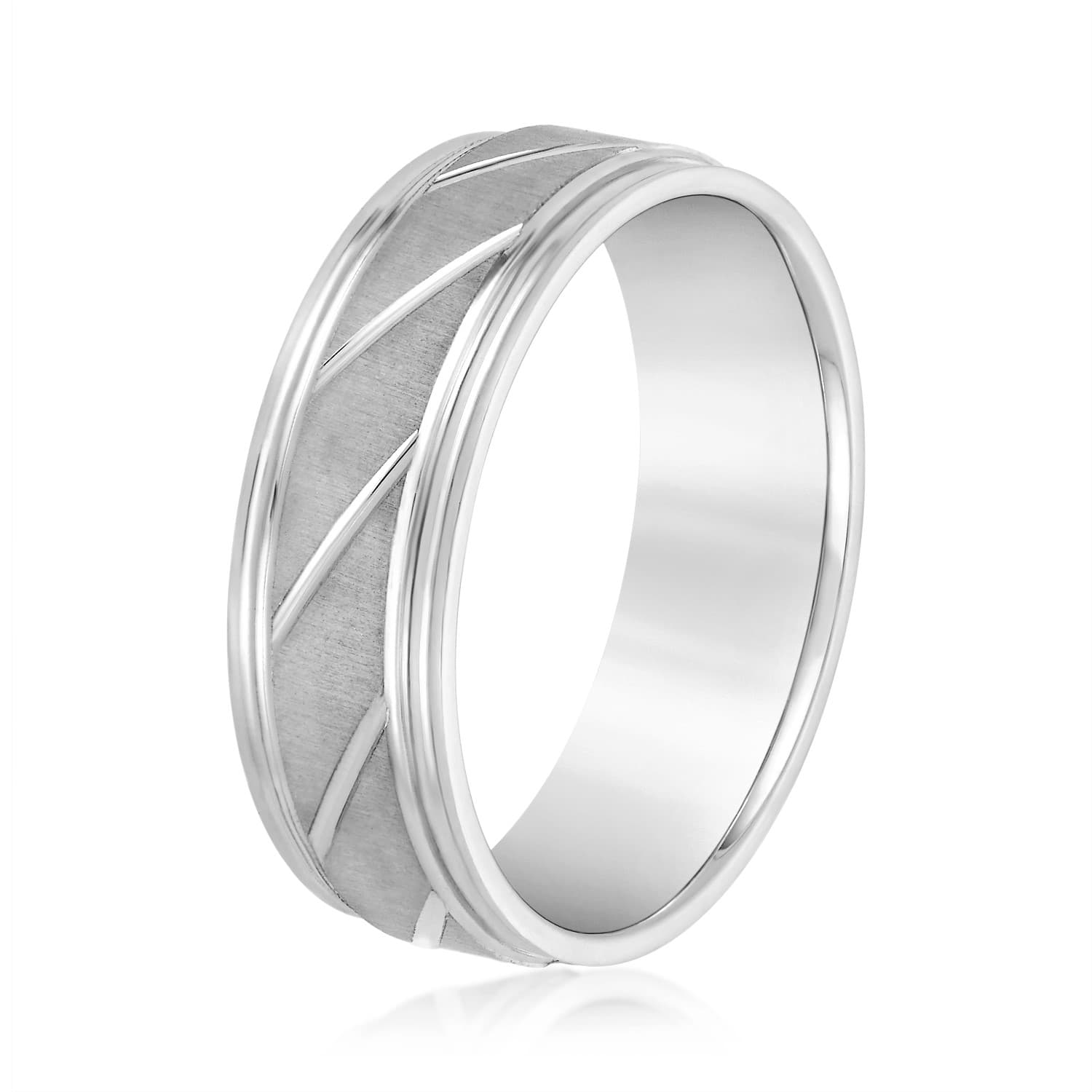 8mm Light Weight Men's Band, Side view in white gold or platinum