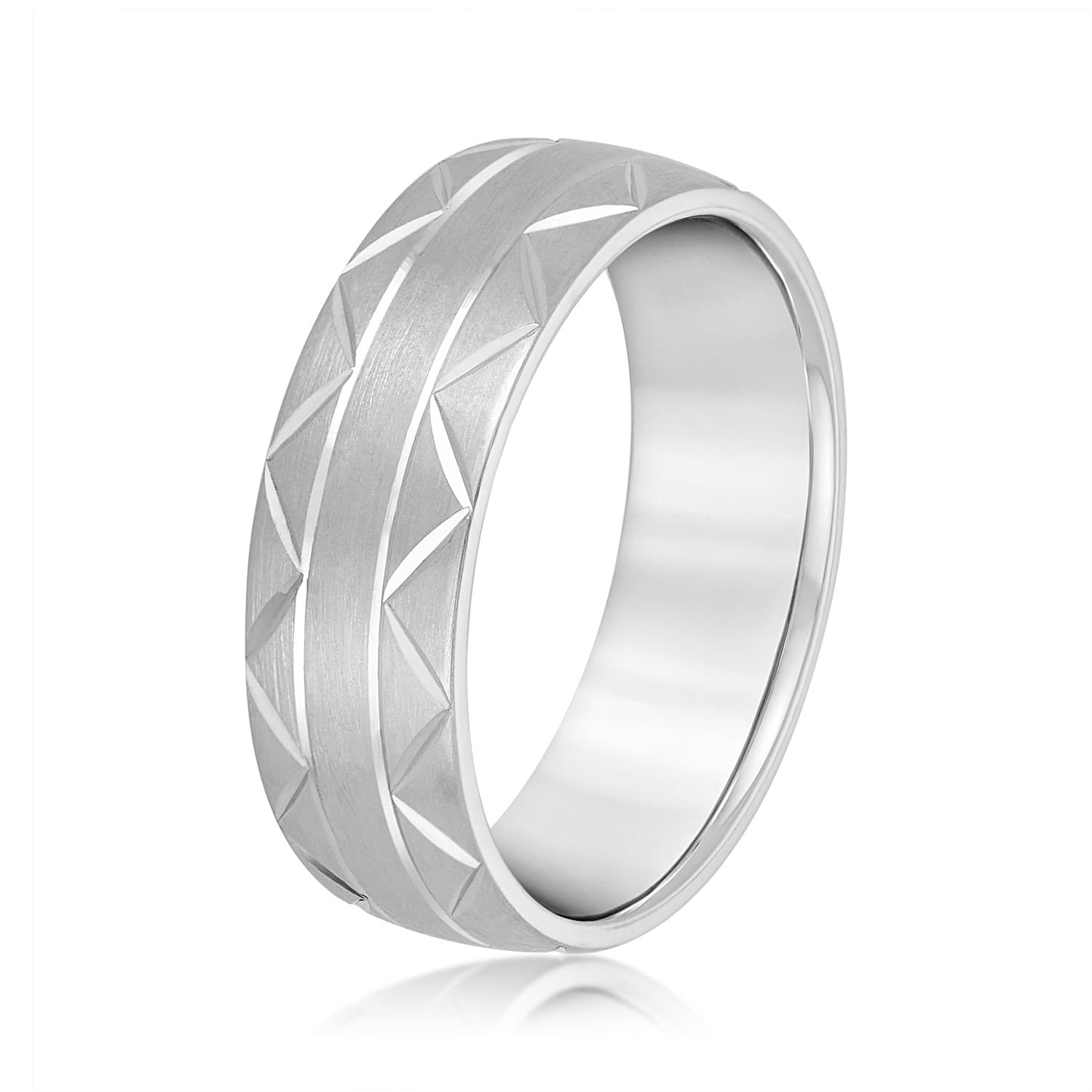 8mm Light Weight Men's Band, Side view in white gold or platinum