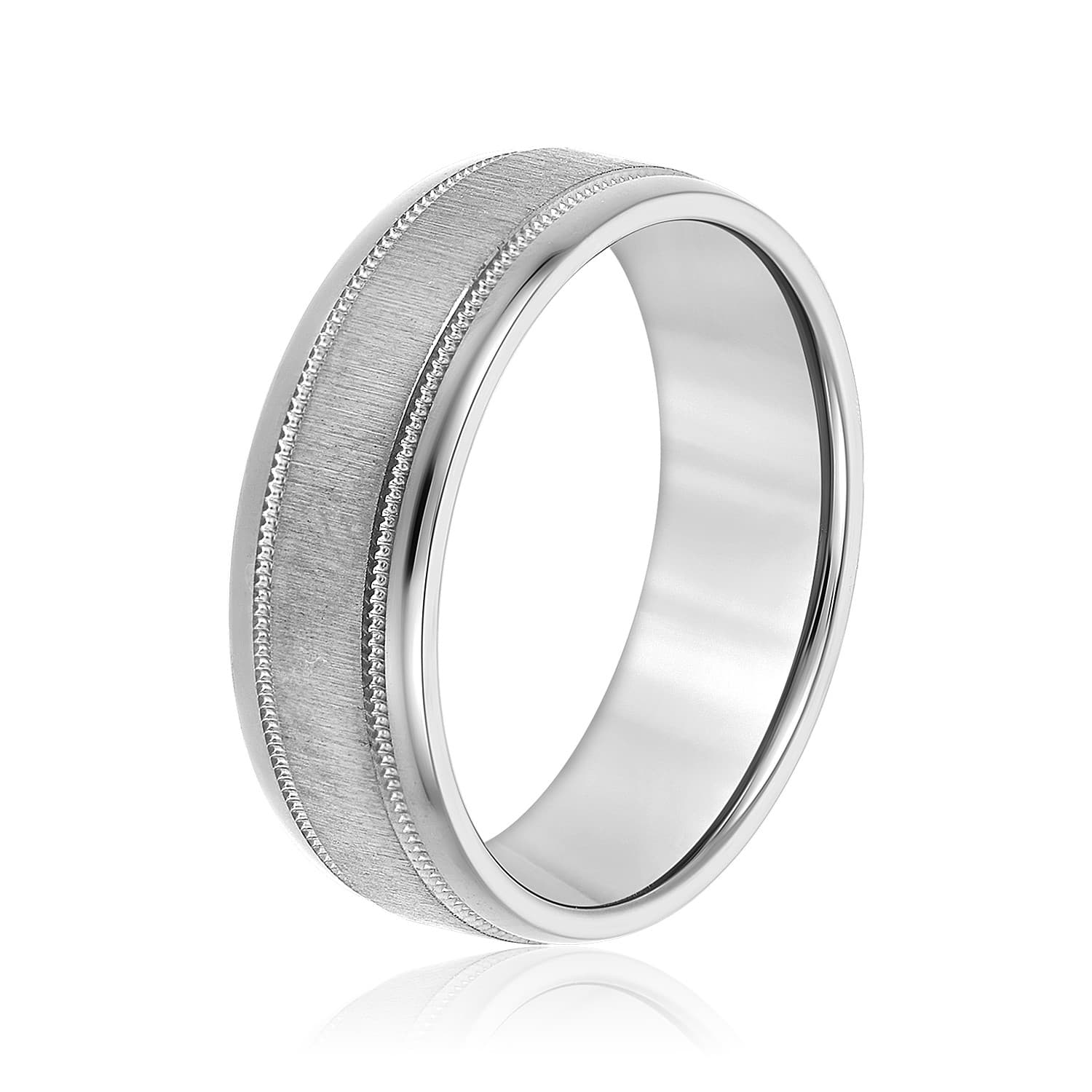 8mm Light Weight Men's Band, Side view in white gold or platinum