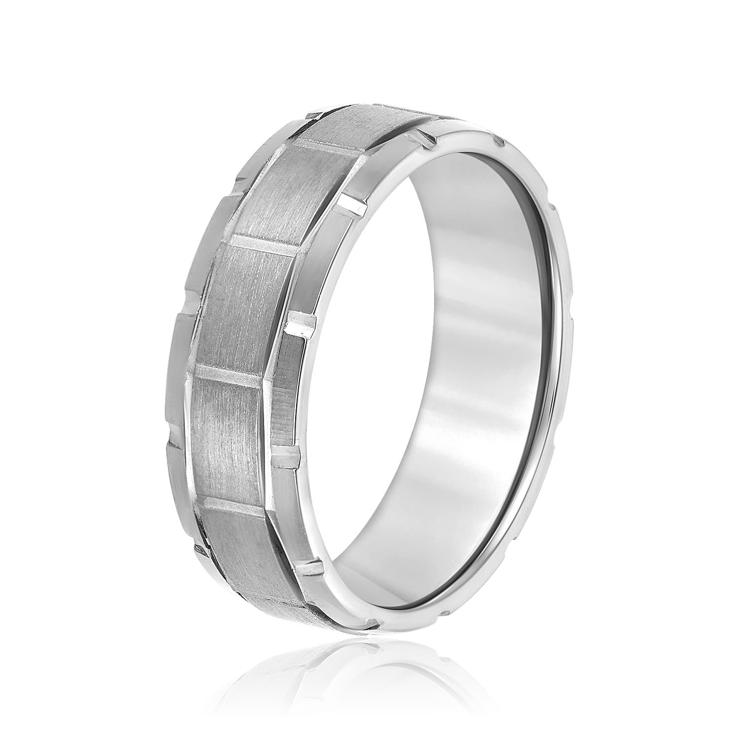 8mm Light Weight Men's Band, Side view in white gold or platinum