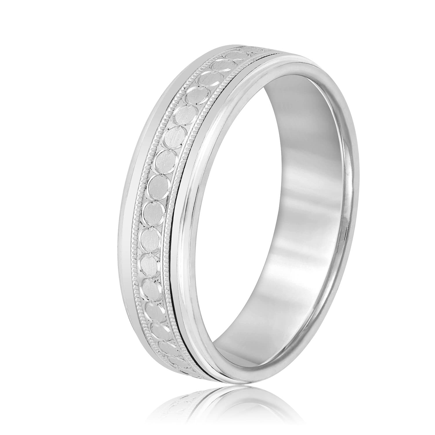6mm Standard Weight Men's Band, Side view in white gold or platinum