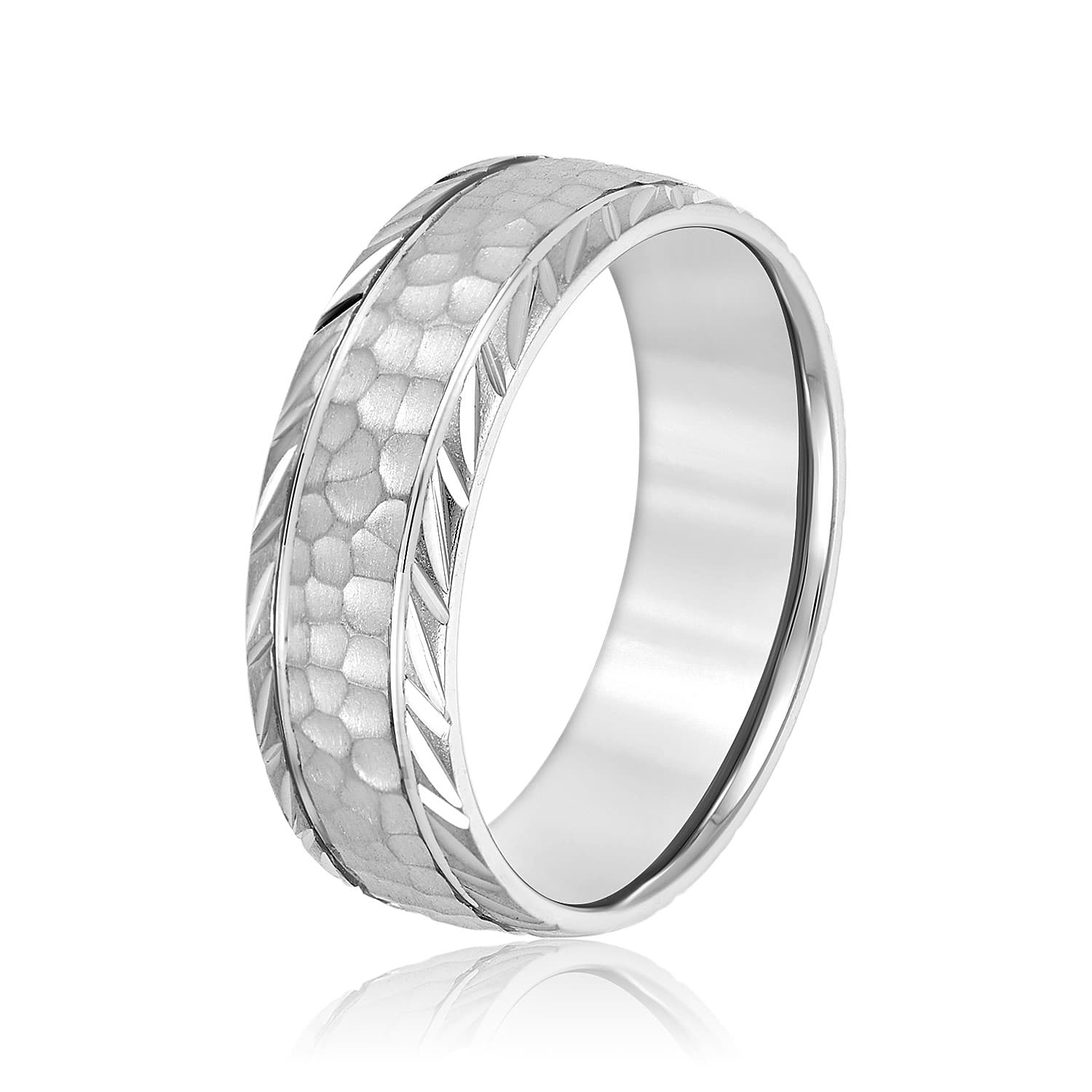 8mm Light Weight Men's Band, Side view in white gold or platinum