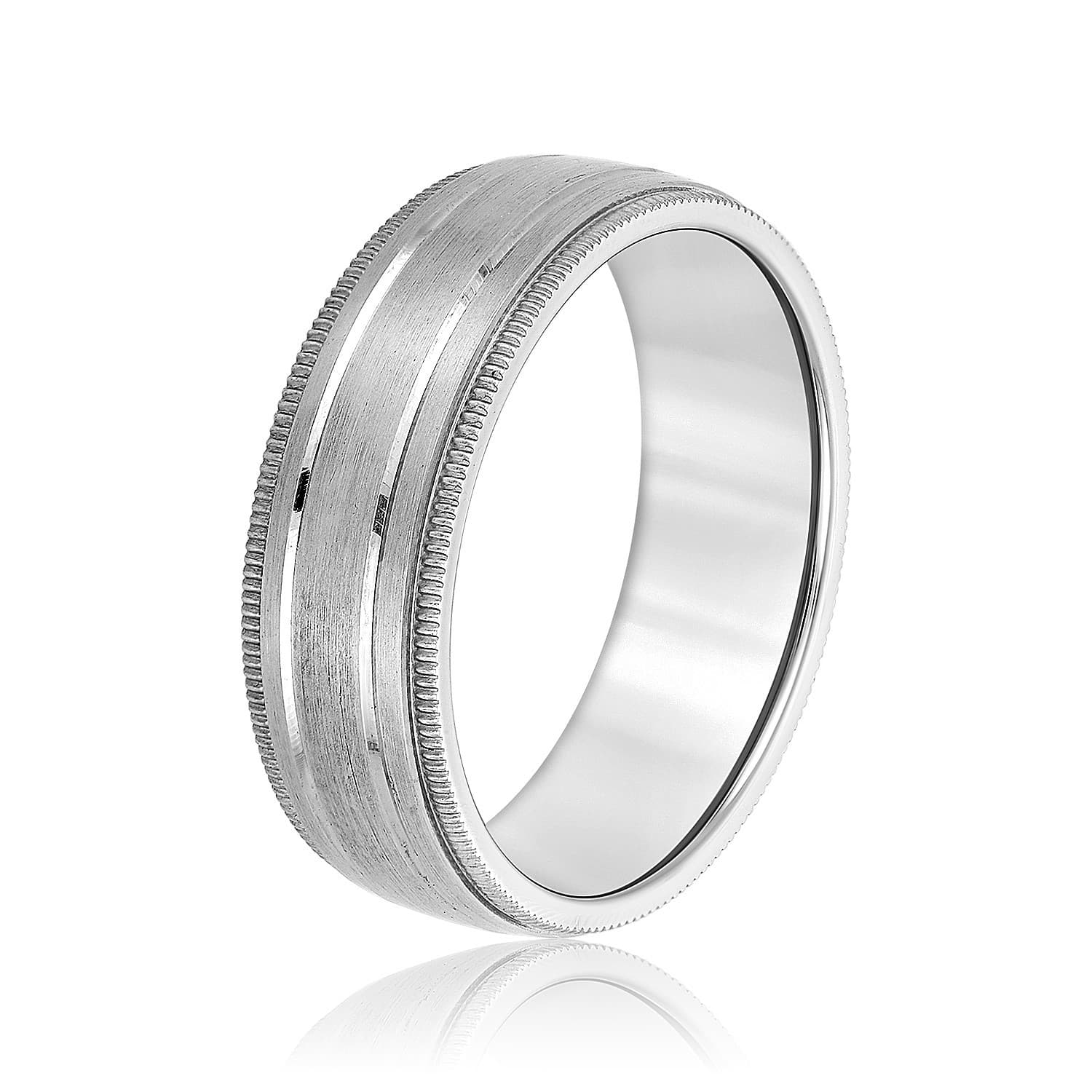 8mm Light Weight Men's Band, Side view in white gold or platinum
