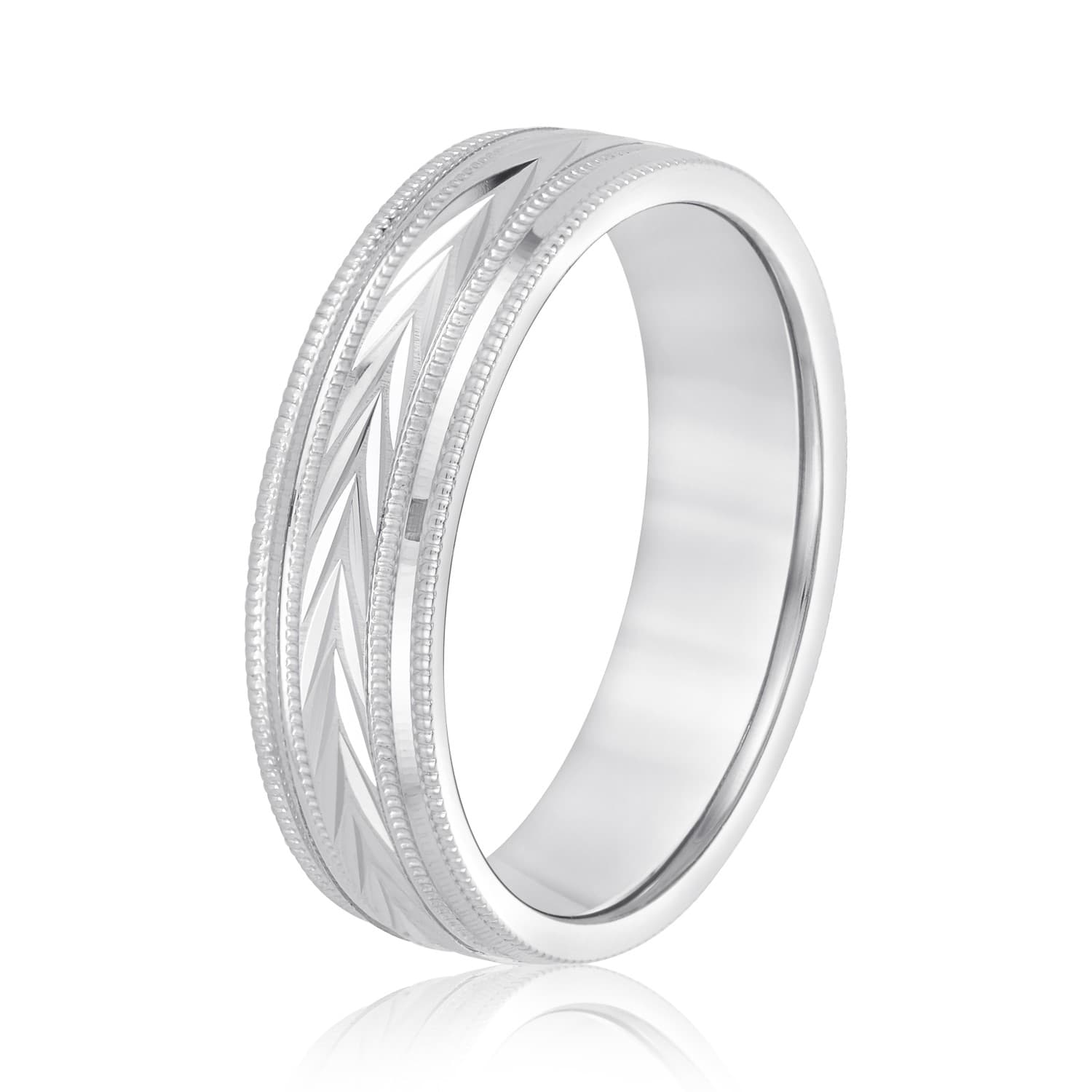 6mm Light Weight Men's Band, Side view in white gold or platinum
