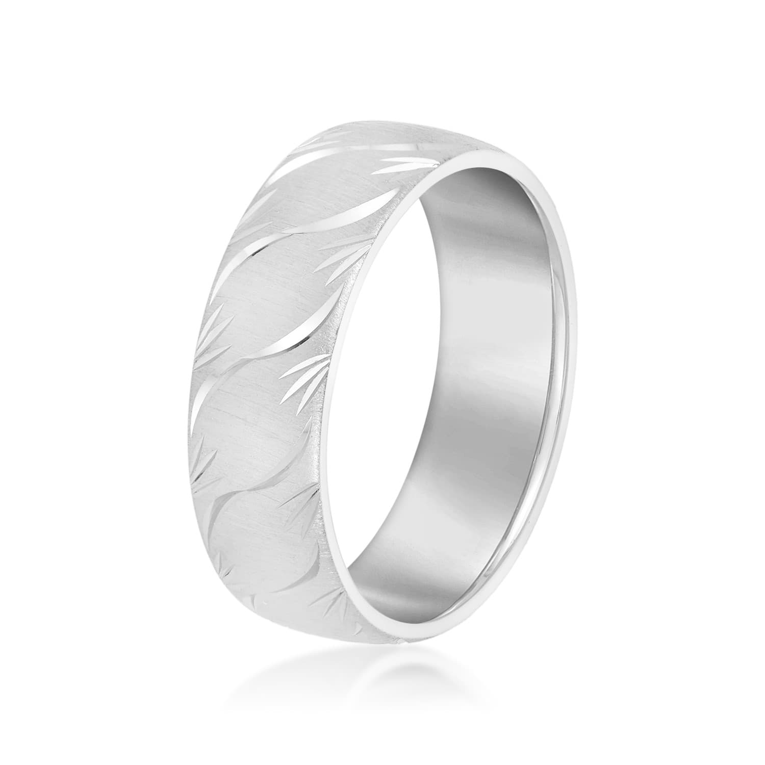 8mm Light Weight Men's Band, Side view in white gold or platinum