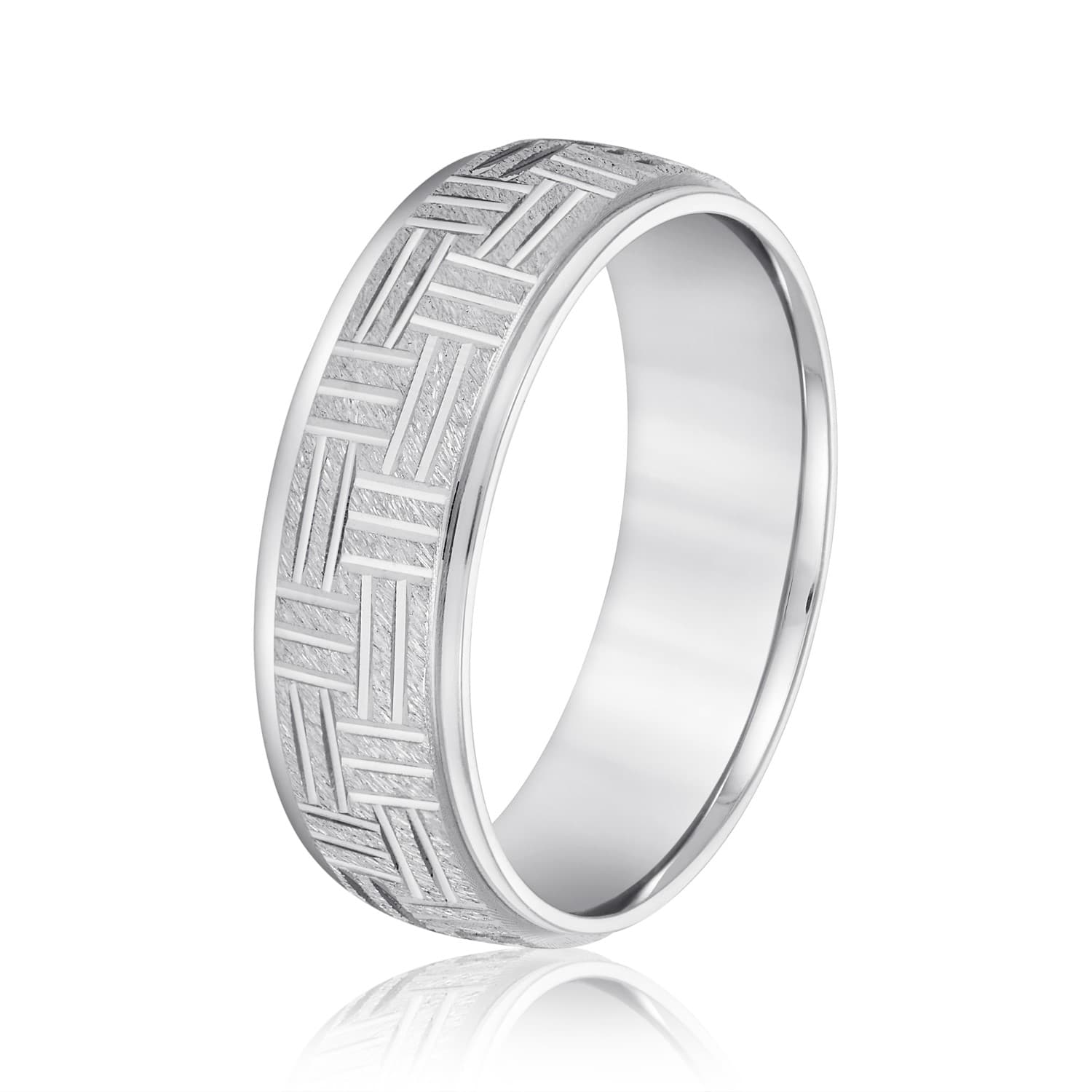 8mm Light Weight Men's Band, Side view in white gold or platinum