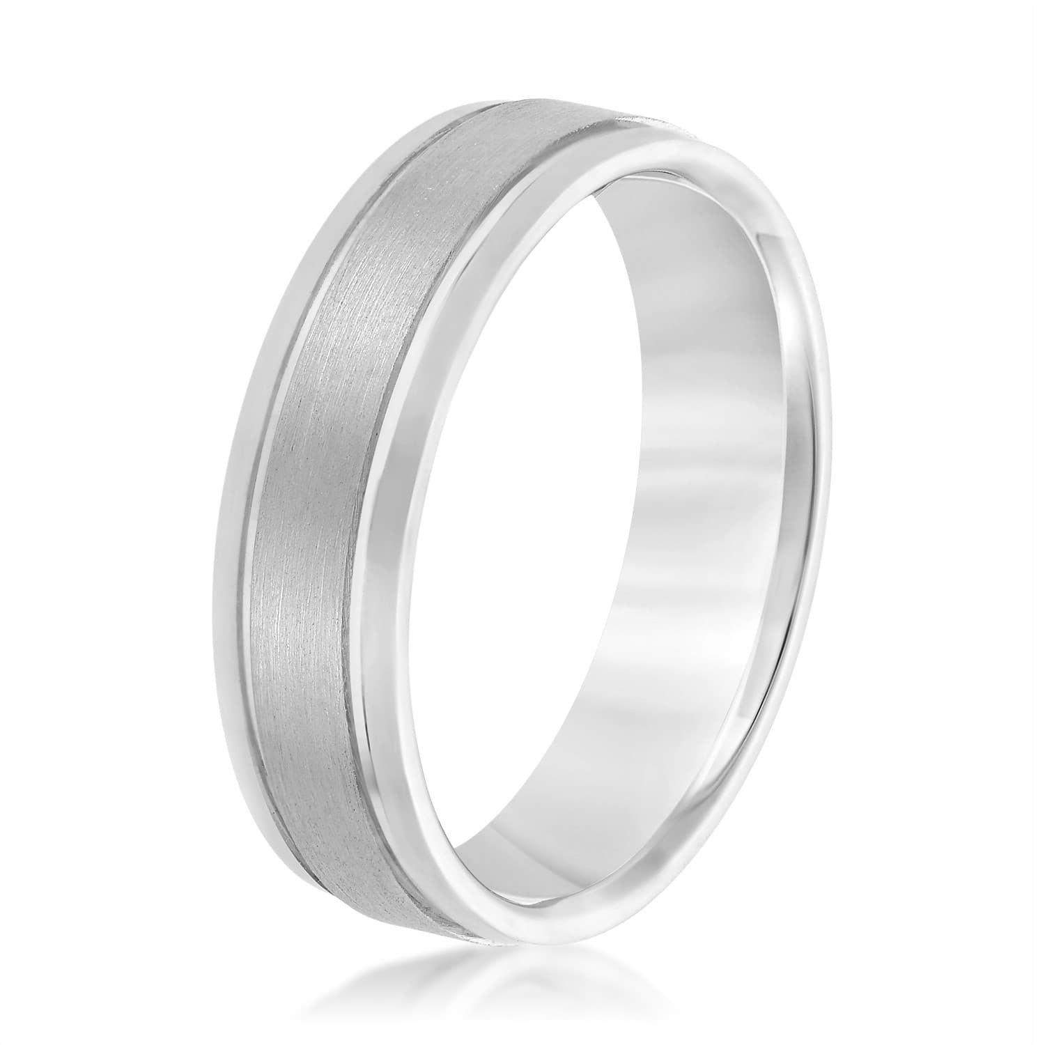 6mm Light Weight Men's Band, Side view in white gold or platinum