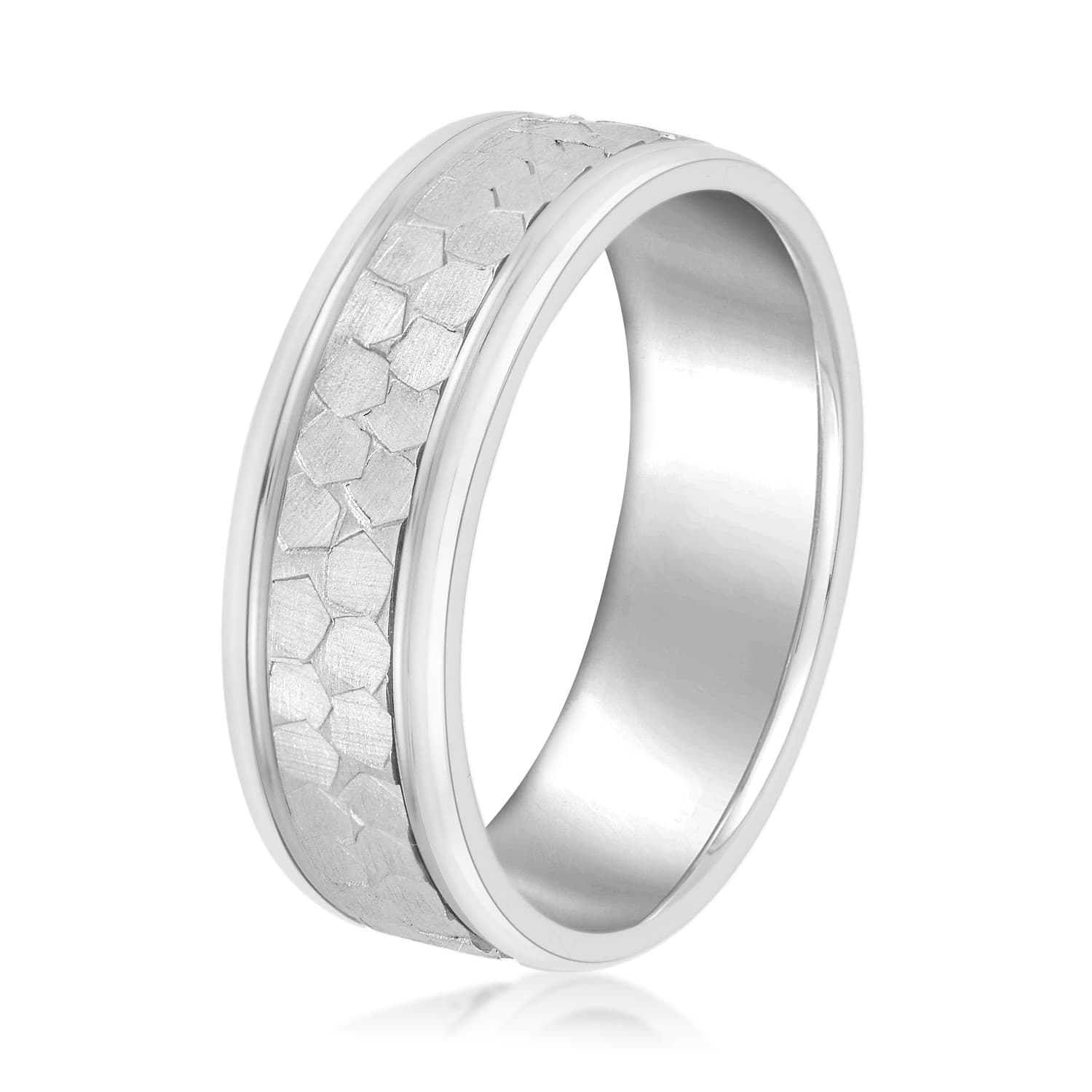 6mm Light Weight Men's Band, Side view in white gold or platinum
