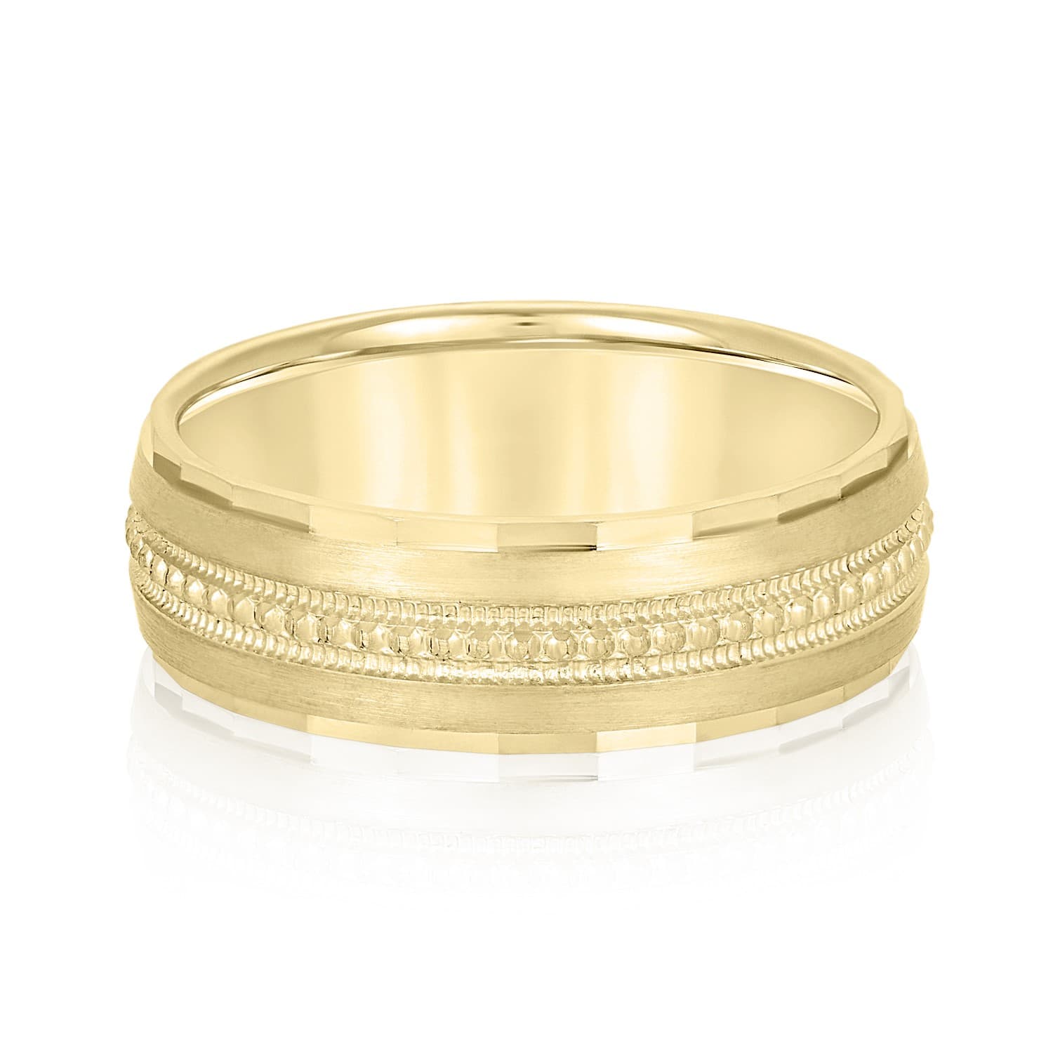 7mm Light Weight Men's Band, Front view in yellow gold