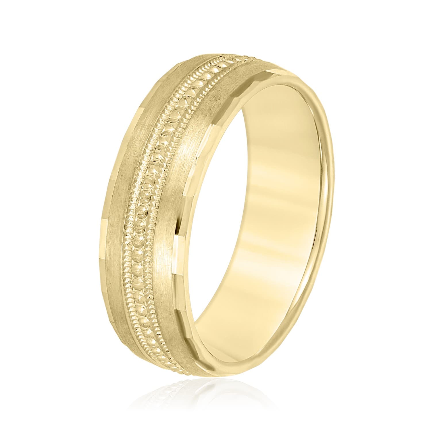 7mm Light Weight Men's Band, Side view in yellow gold