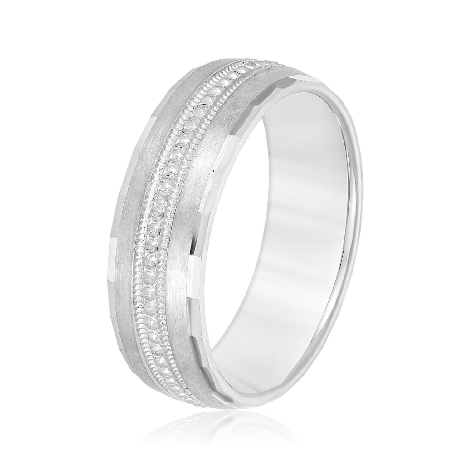 7mm Light Weight Men's Band, Side view in white gold or platinum