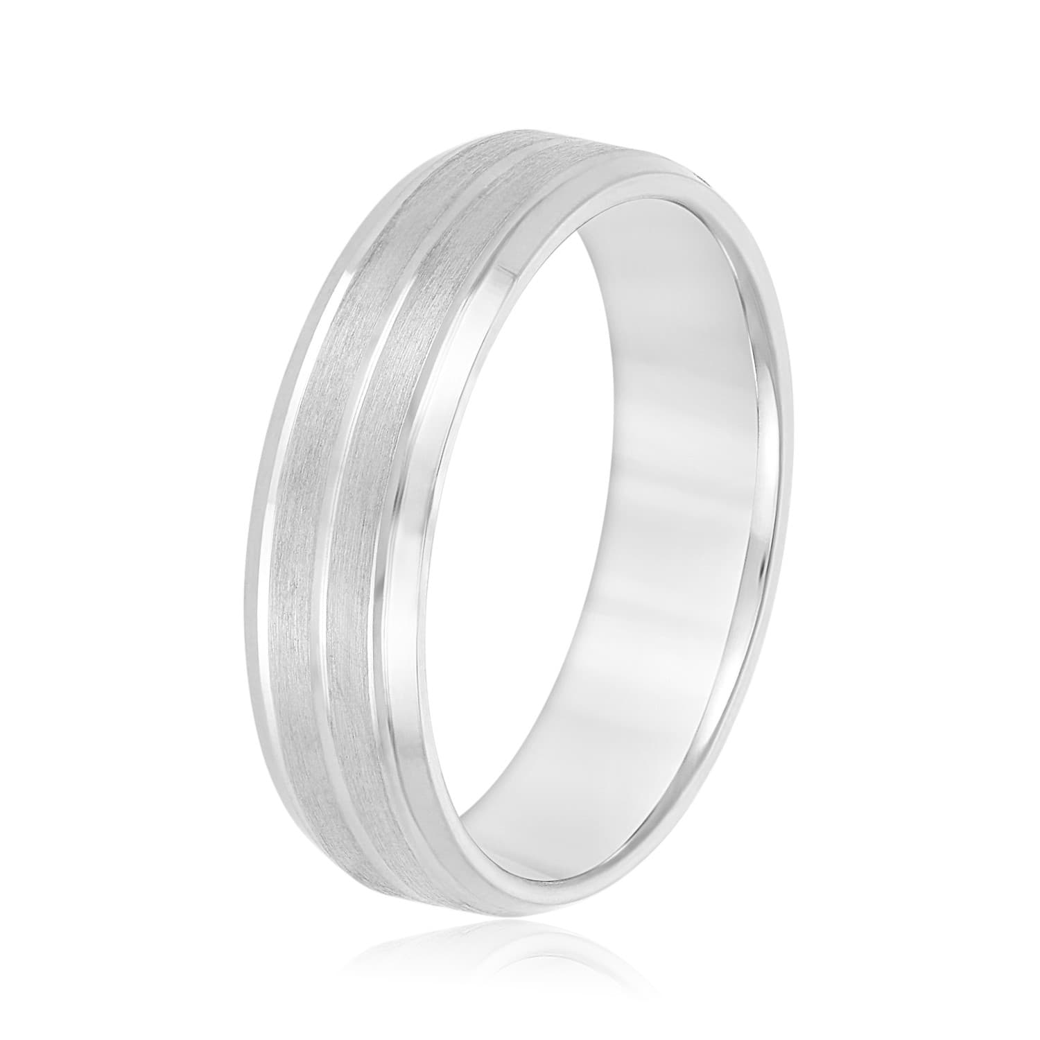 6mm Light Weight Men's Band, Side view in white gold or platinum