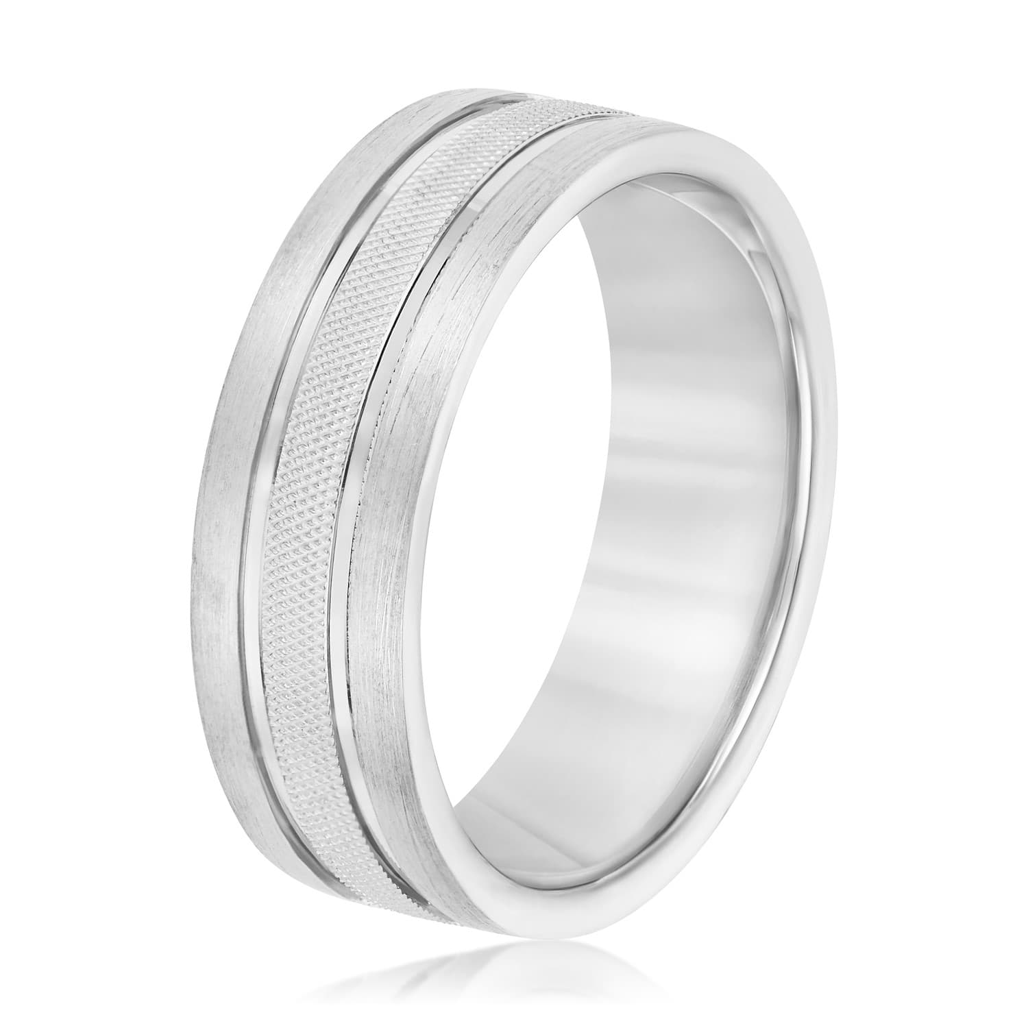 6mm Light Weight Men's Band, Side view in white gold or platinum
