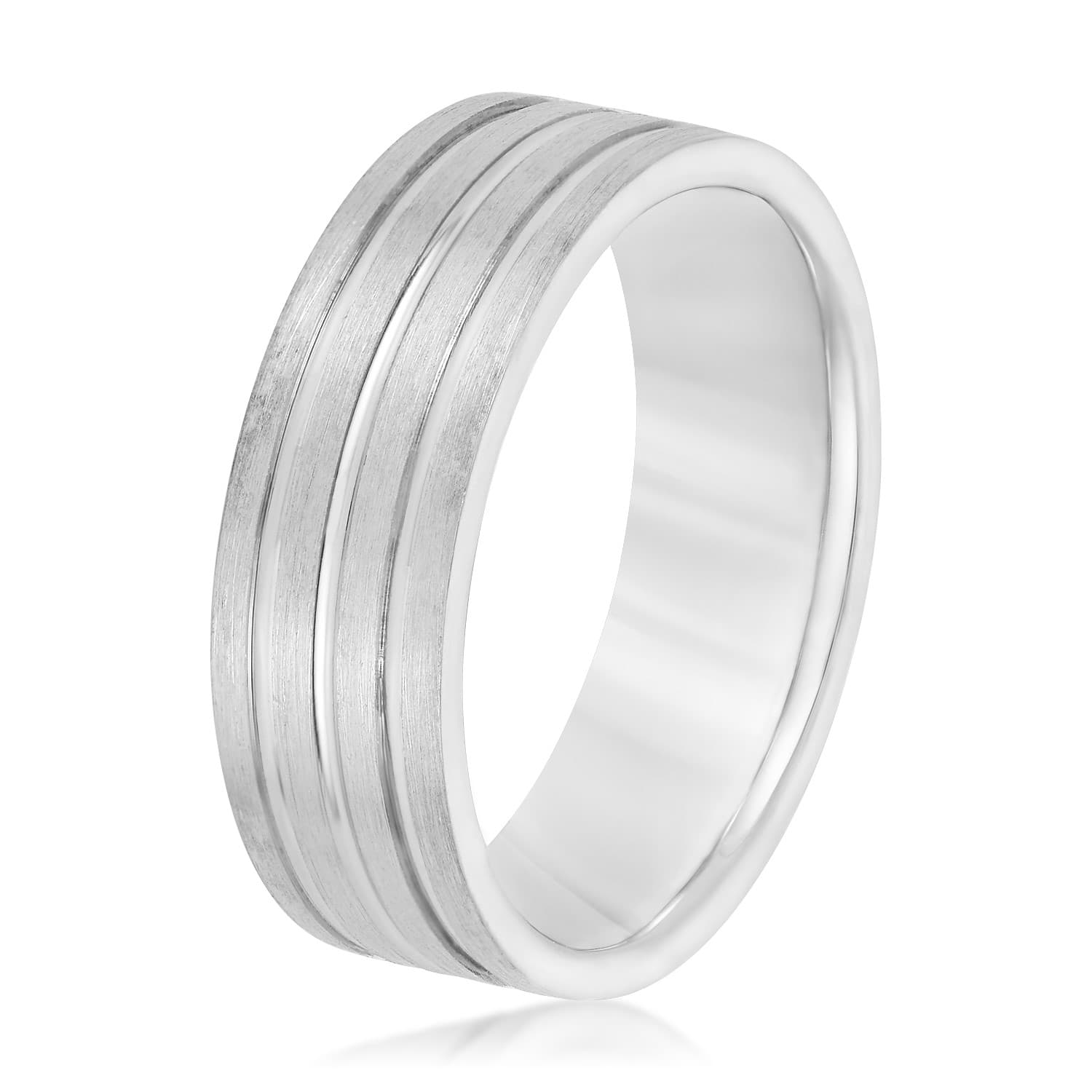7mm Light Weight Men's Band, Side view in white gold or platinum